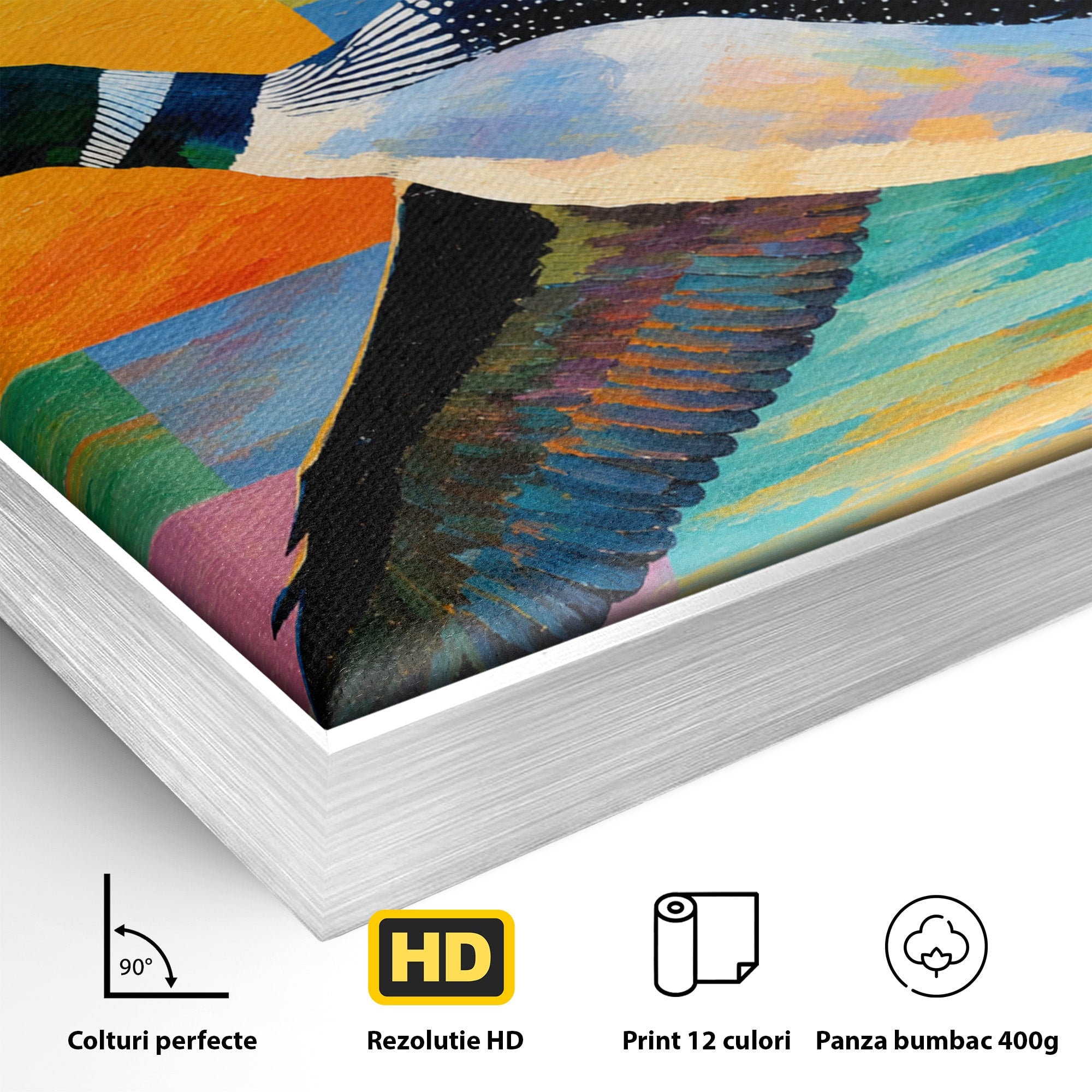 Tablou Canvas Premium LuxCanva® M1673, Zborul Ratei Salbatice, Rata, Zbor, Apus, Peisaj, Living, Culori Vibrante