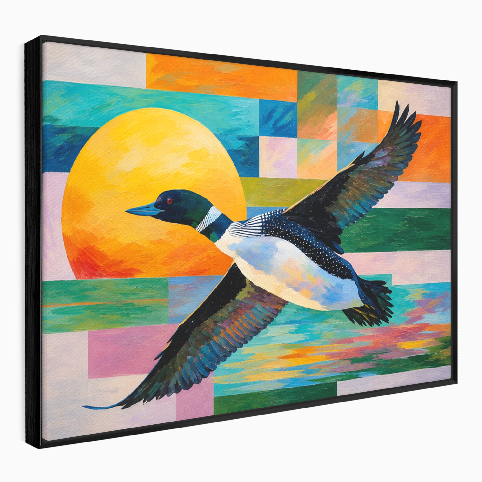 Tablou Canvas Premium LuxCanva® M1673, Zborul Ratei Salbatice, Rata, Zbor, Apus, Peisaj, Living, Culori Vibrante