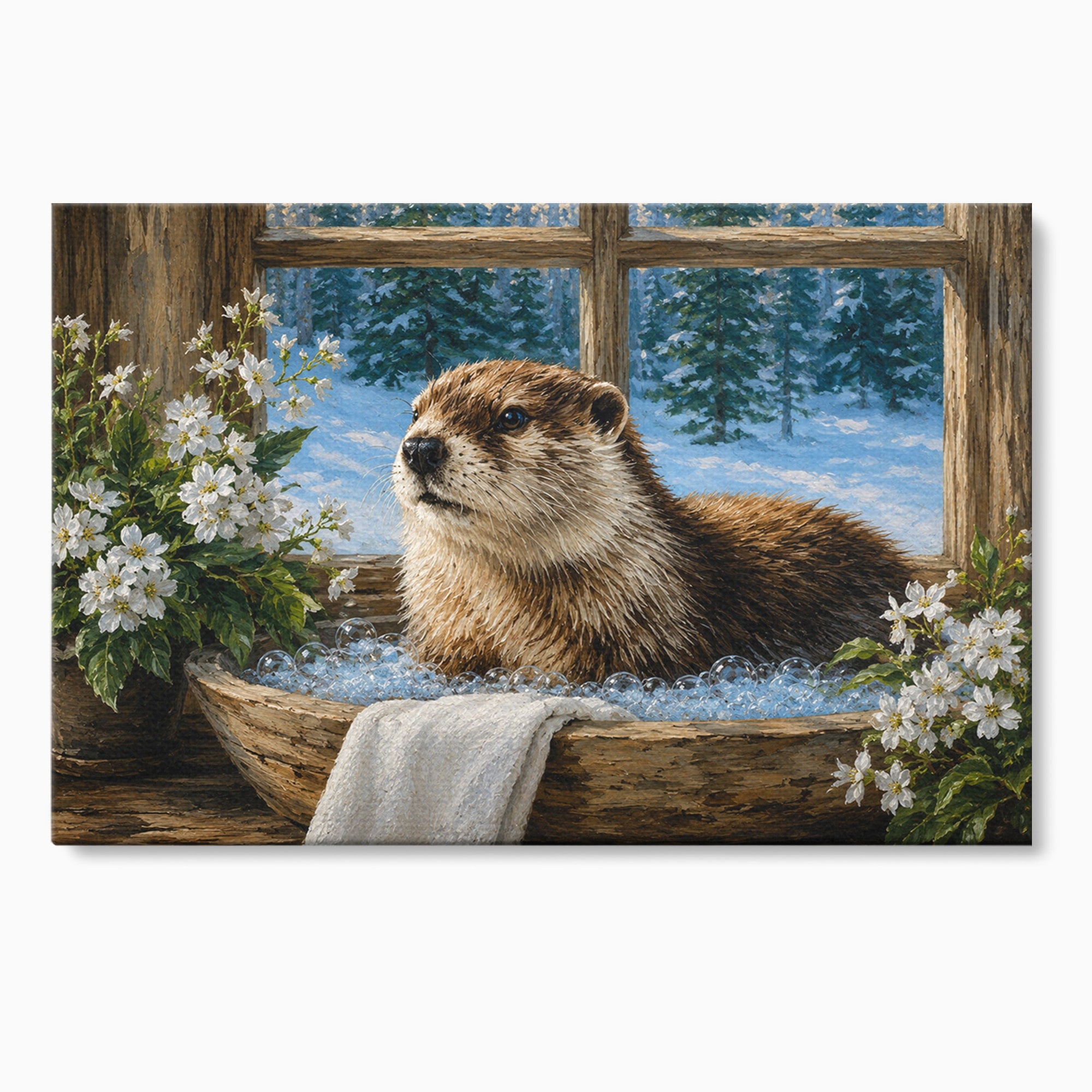 Tablou Canvas Premium LuxCanva® M1676, Vidra La Fereastra, Vidra, Iarna, Fereastra, Natura, Living, Culori Vibrante