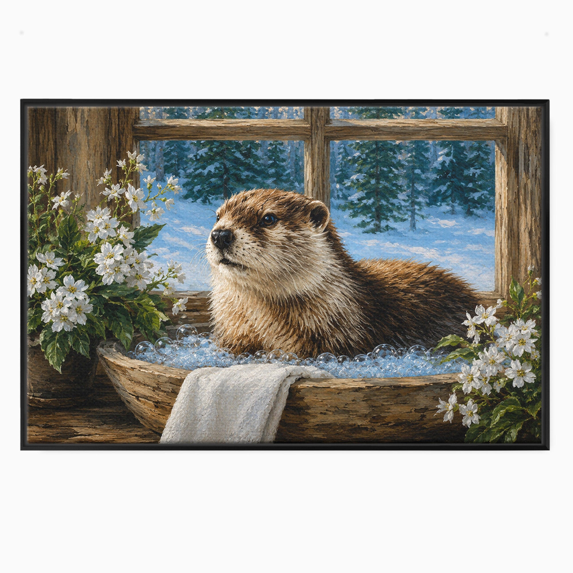 Tablou Canvas Premium LuxCanva® M1676, Vidra La Fereastra, Vidra, Iarna, Fereastra, Natura, Living, Culori Vibrante