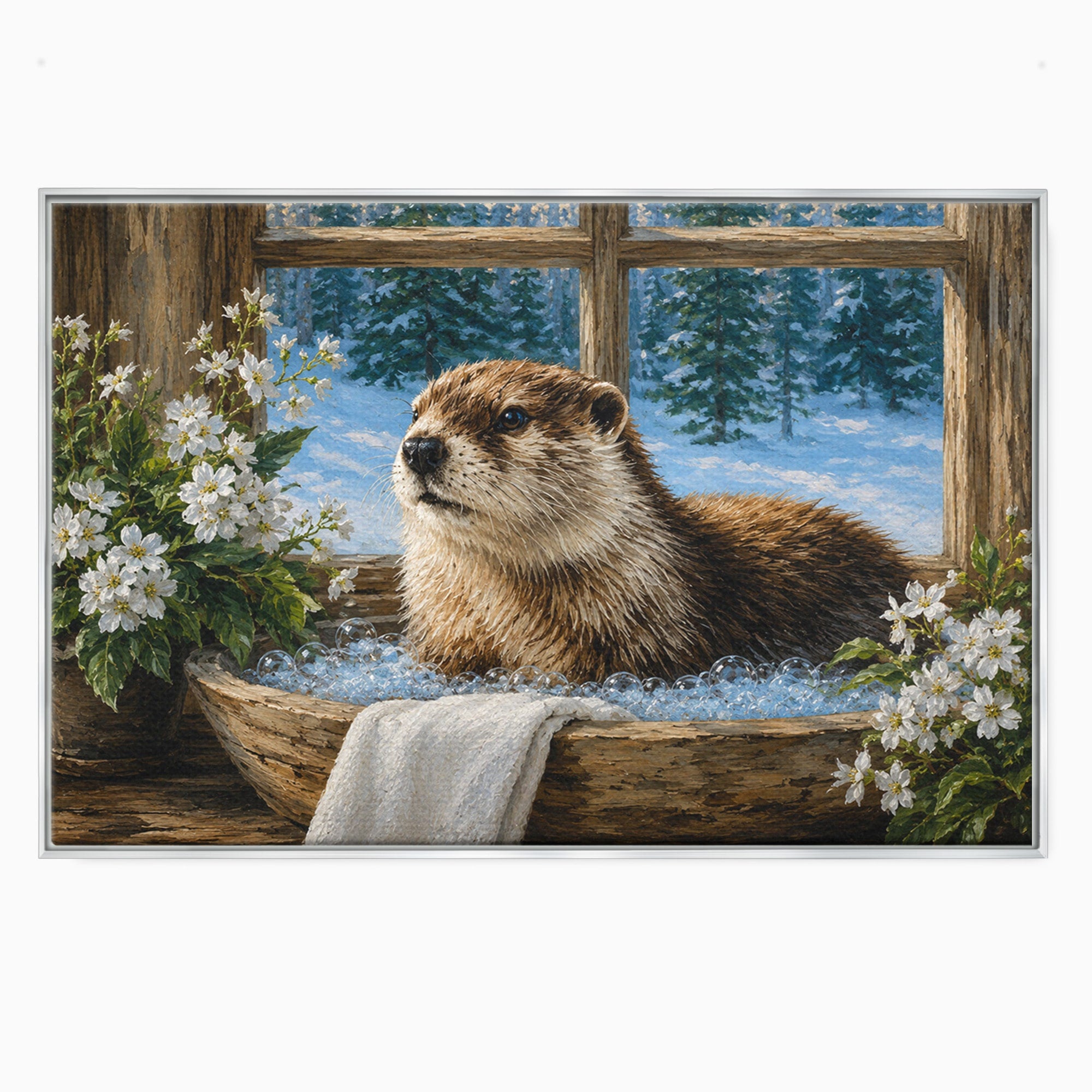 Tablou Canvas Premium LuxCanva® M1676, Vidra La Fereastra, Vidra, Iarna, Fereastra, Natura, Living, Culori Vibrante