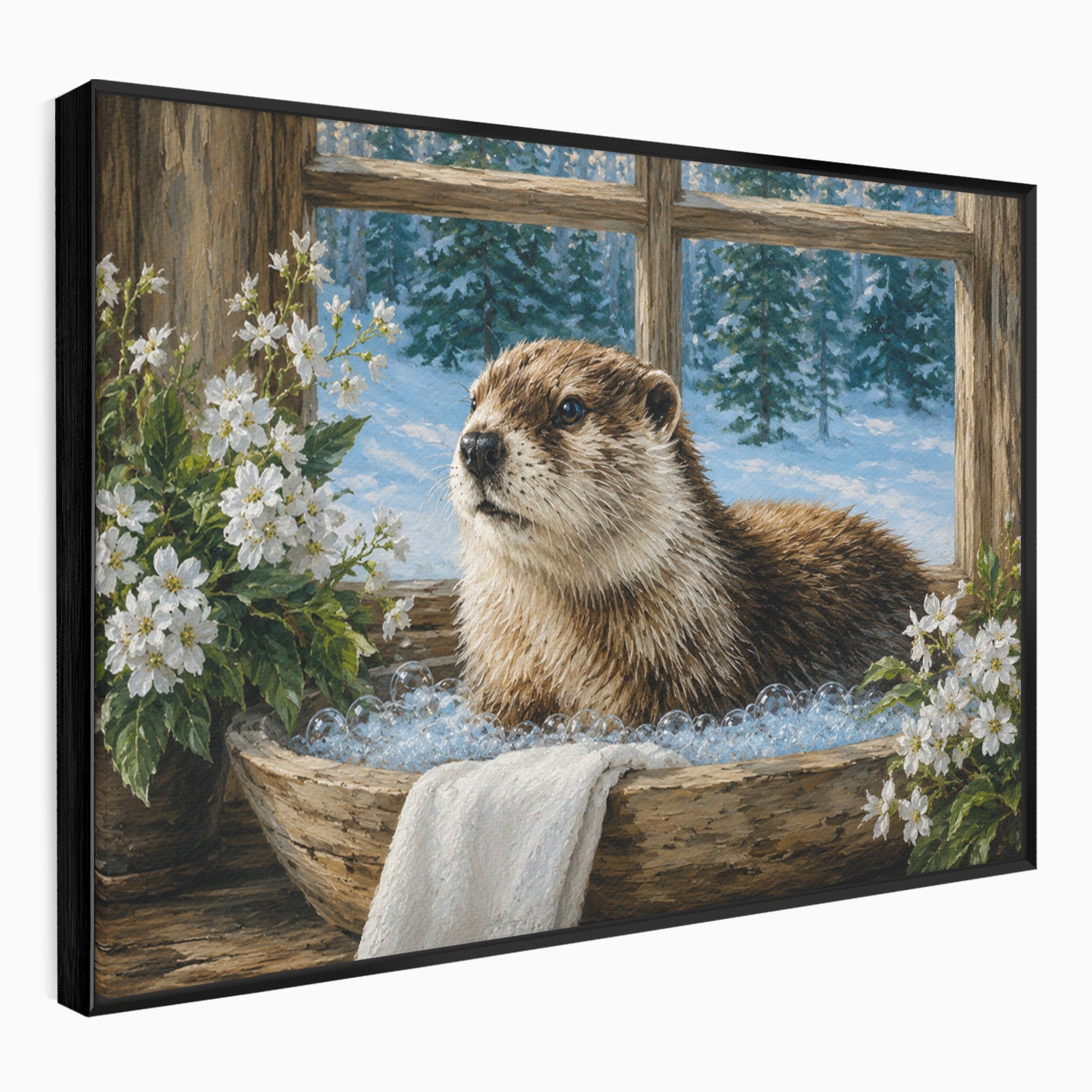 Tablou Canvas Premium LuxCanva® M1676, Vidra La Fereastra, Vidra, Iarna, Fereastra, Natura, Living, Culori Vibrante