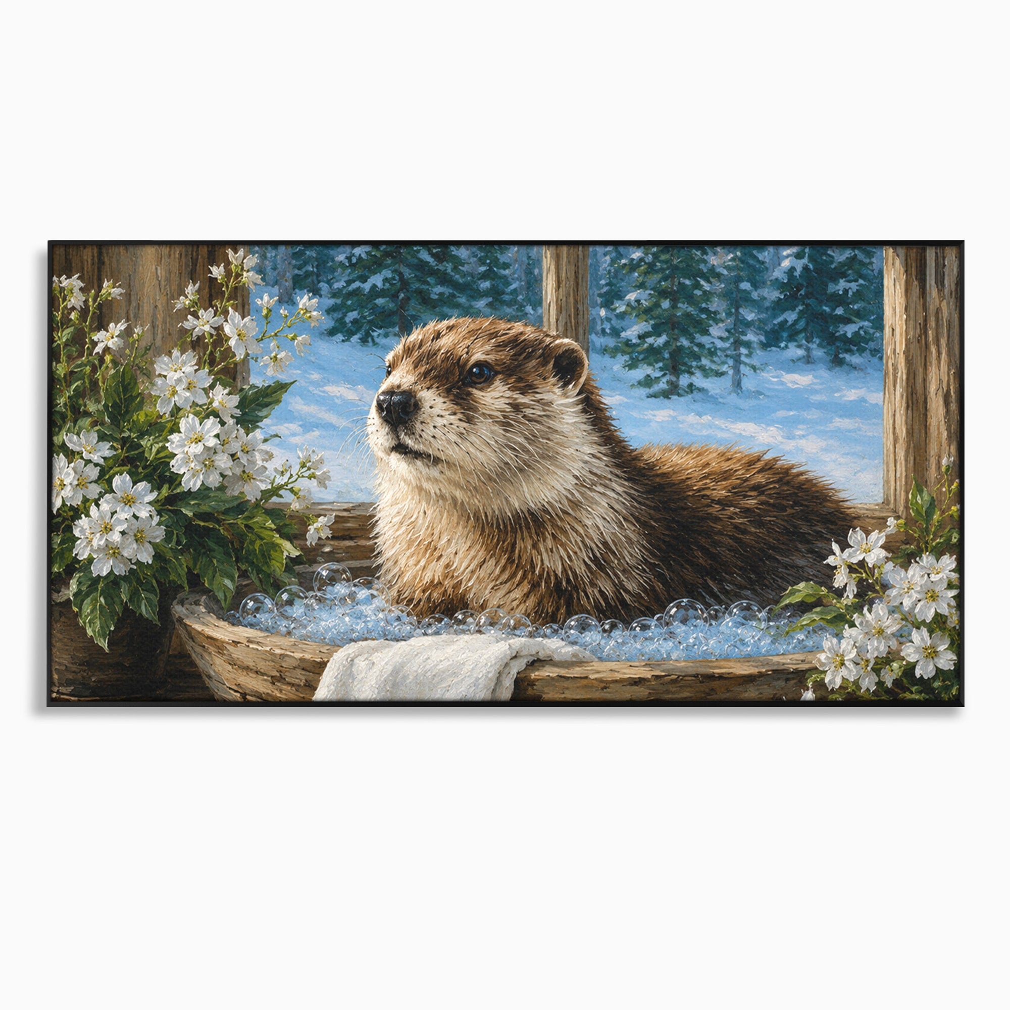Tablou Canvas Premium LuxCanva® M1676, Vidra La Fereastra, Vidra, Iarna, Fereastra, Natura, Living, Culori Vibrante