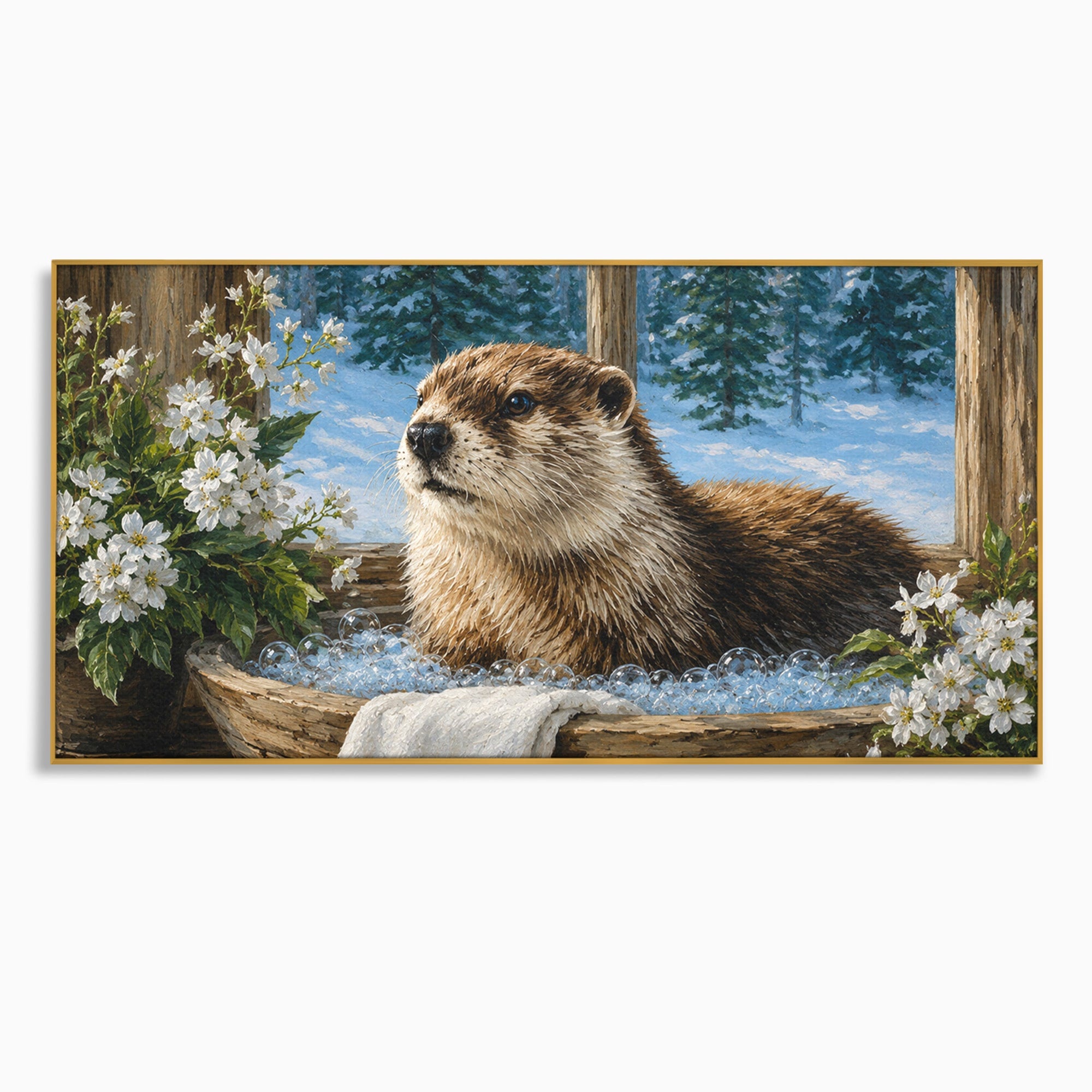 Tablou Canvas Premium LuxCanva® M1676, Vidra La Fereastra, Vidra, Iarna, Fereastra, Natura, Living, Culori Vibrante