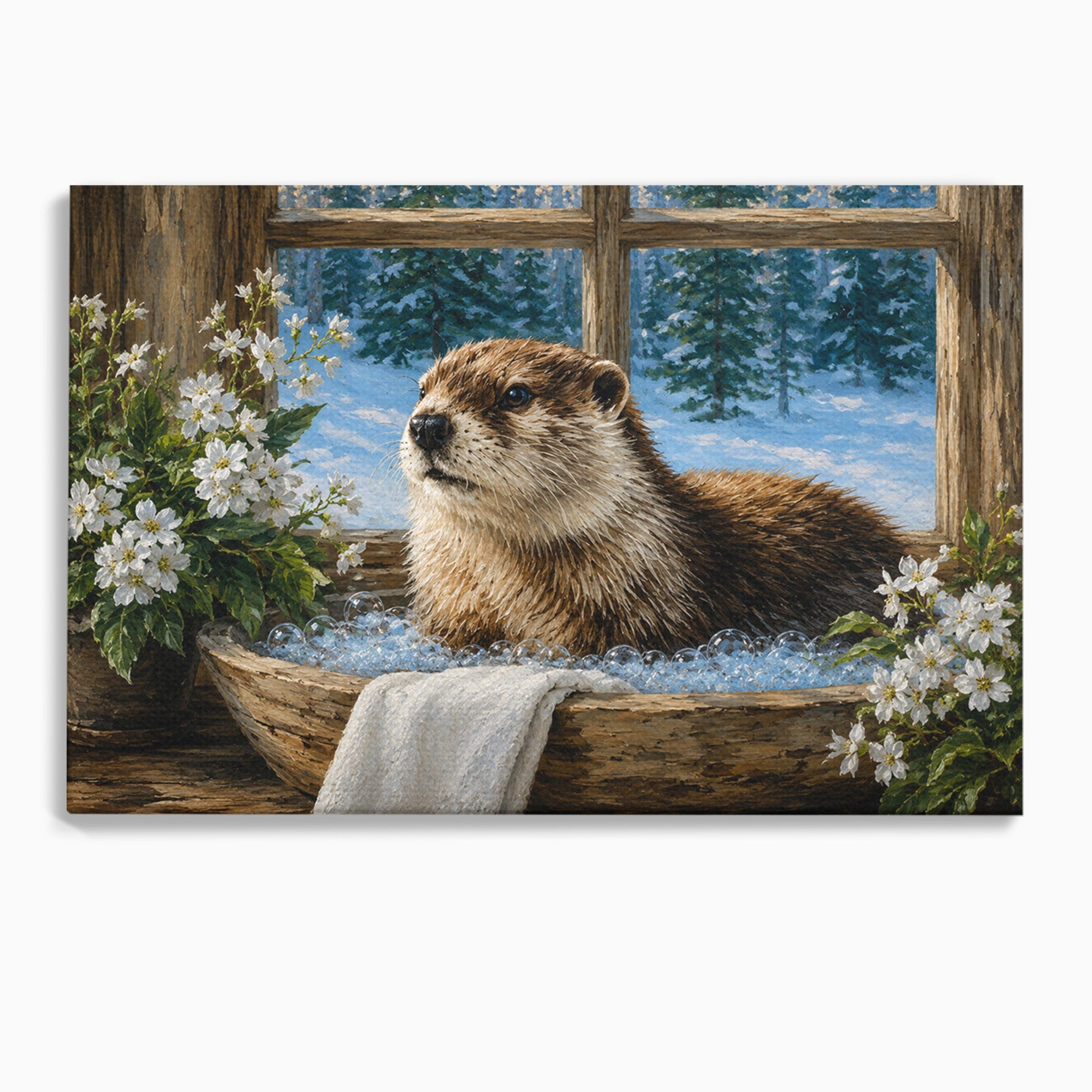 Tablou Canvas Premium LuxCanva® M1676, Vidra La Fereastra, Vidra, Iarna, Fereastra, Natura, Living, Culori Vibrante