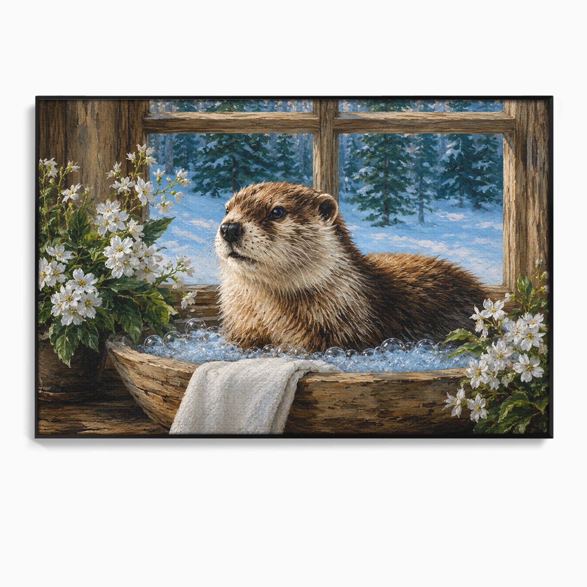 Tablou Canvas Premium LuxCanva® M1676, Vidra La Fereastra, Vidra, Iarna, Fereastra, Natura, Living, Culori Vibrante