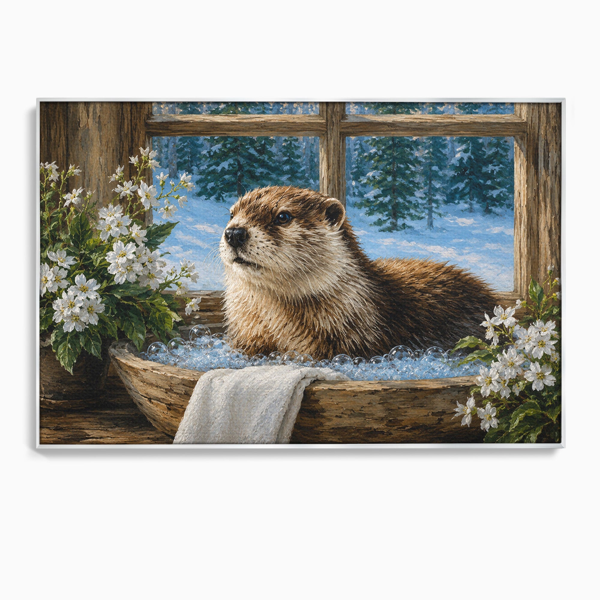 Tablou Canvas Premium LuxCanva® M1676, Vidra La Fereastra, Vidra, Iarna, Fereastra, Natura, Living, Culori Vibrante