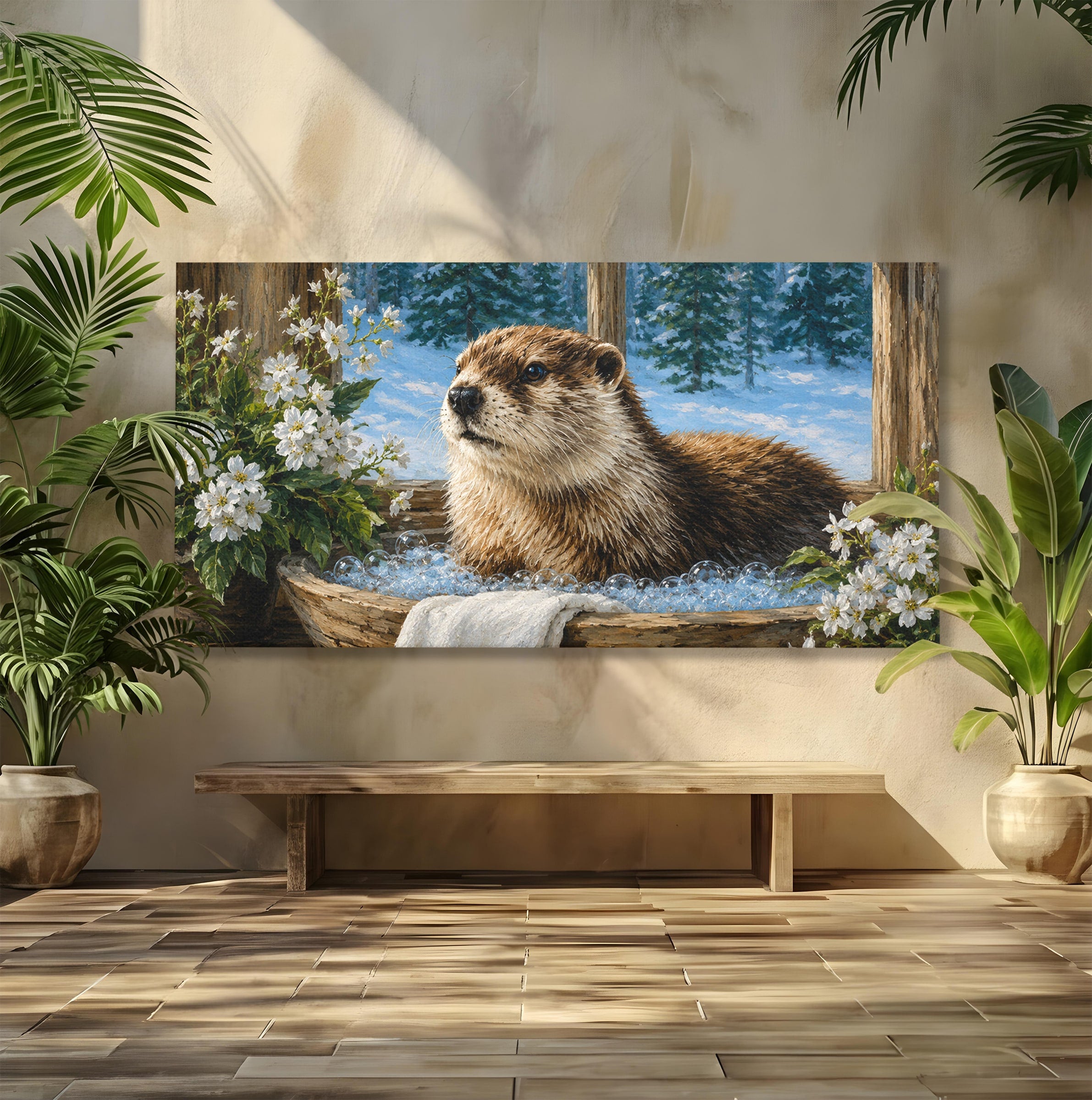 Tablou Canvas Premium LuxCanva® M1676, Vidra La Fereastra, Vidra, Iarna, Fereastra, Natura, Living, Culori Vibrante