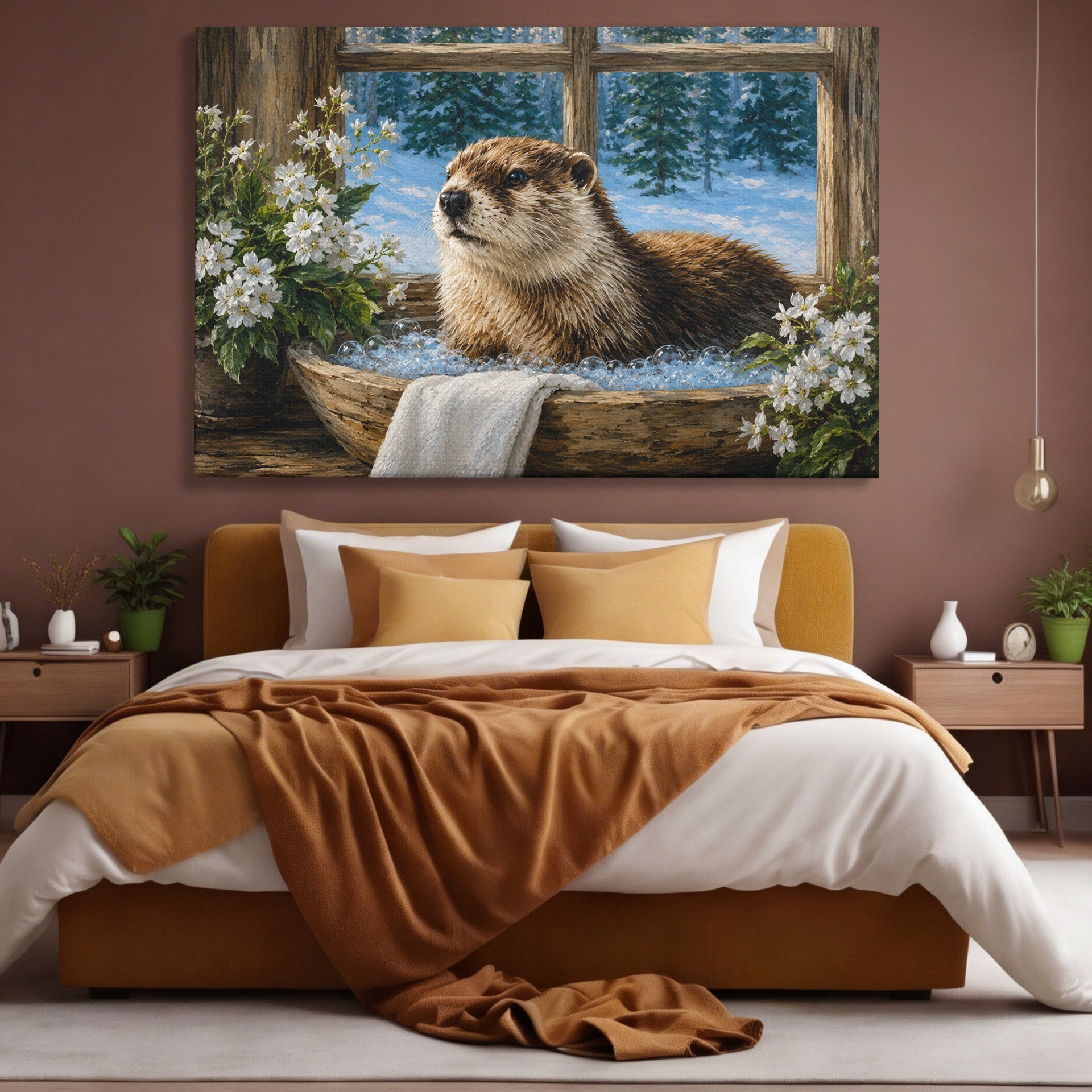 Tablou Canvas Premium LuxCanva® M1676, Vidra La Fereastra, Vidra, Iarna, Fereastra, Natura, Living, Culori Vibrante