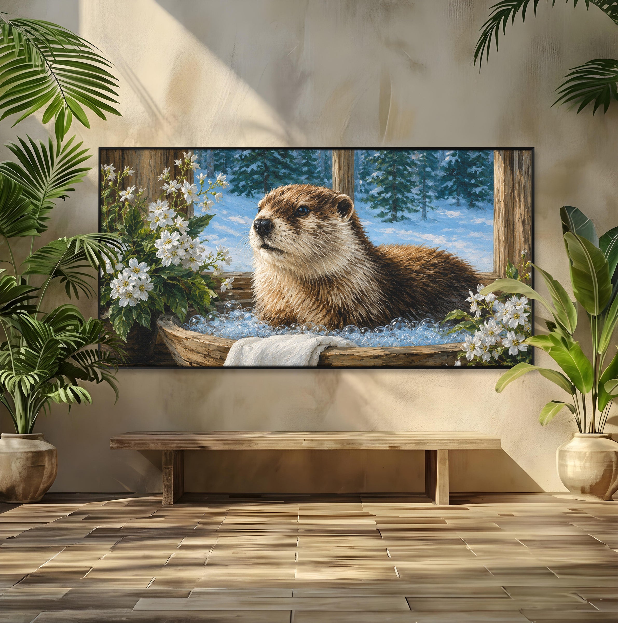 Tablou Canvas Premium LuxCanva® M1676, Vidra La Fereastra, Vidra, Iarna, Fereastra, Natura, Living, Culori Vibrante