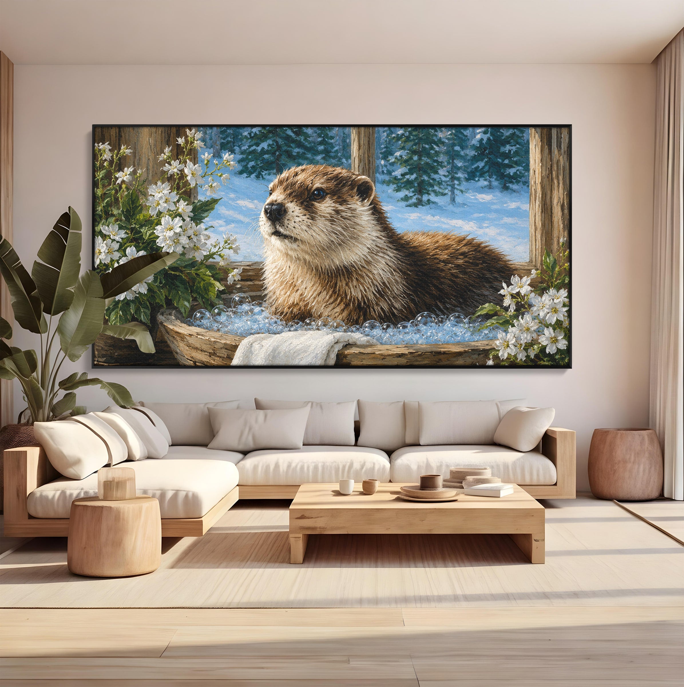 Tablou Canvas Premium LuxCanva® M1676, Vidra La Fereastra, Vidra, Iarna, Fereastra, Natura, Living, Culori Vibrante