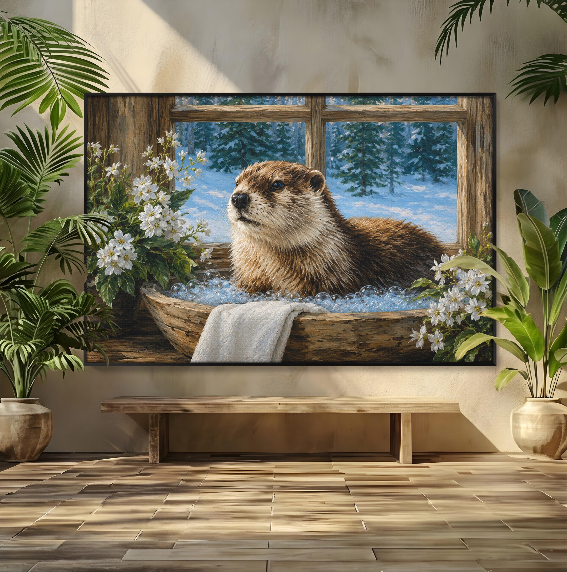 Tablou Canvas Premium LuxCanva® M1676, Vidra La Fereastra, Vidra, Iarna, Fereastra, Natura, Living, Culori Vibrante