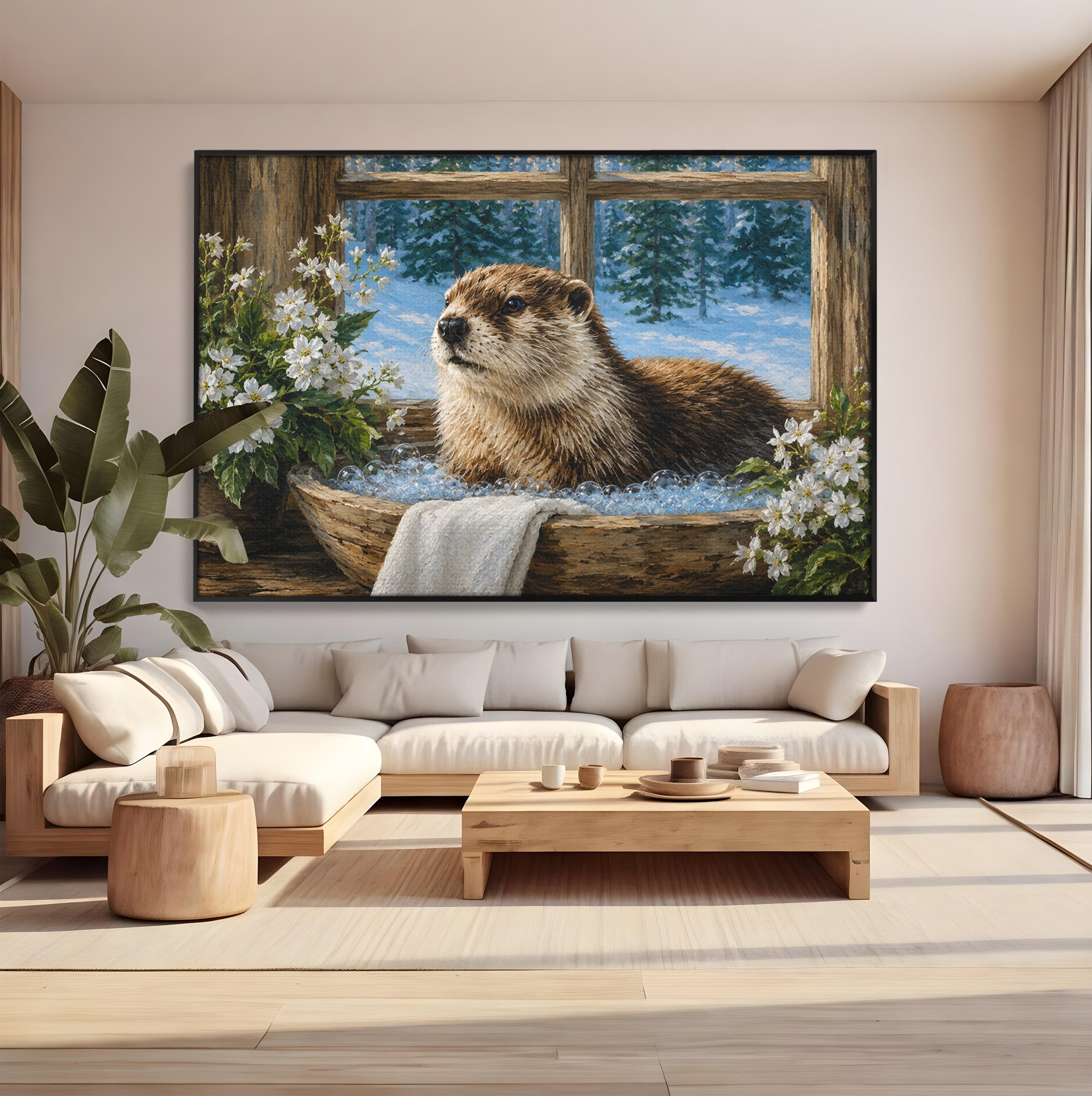Tablou Canvas Premium LuxCanva® M1676, Vidra La Fereastra, Vidra, Iarna, Fereastra, Natura, Living, Culori Vibrante