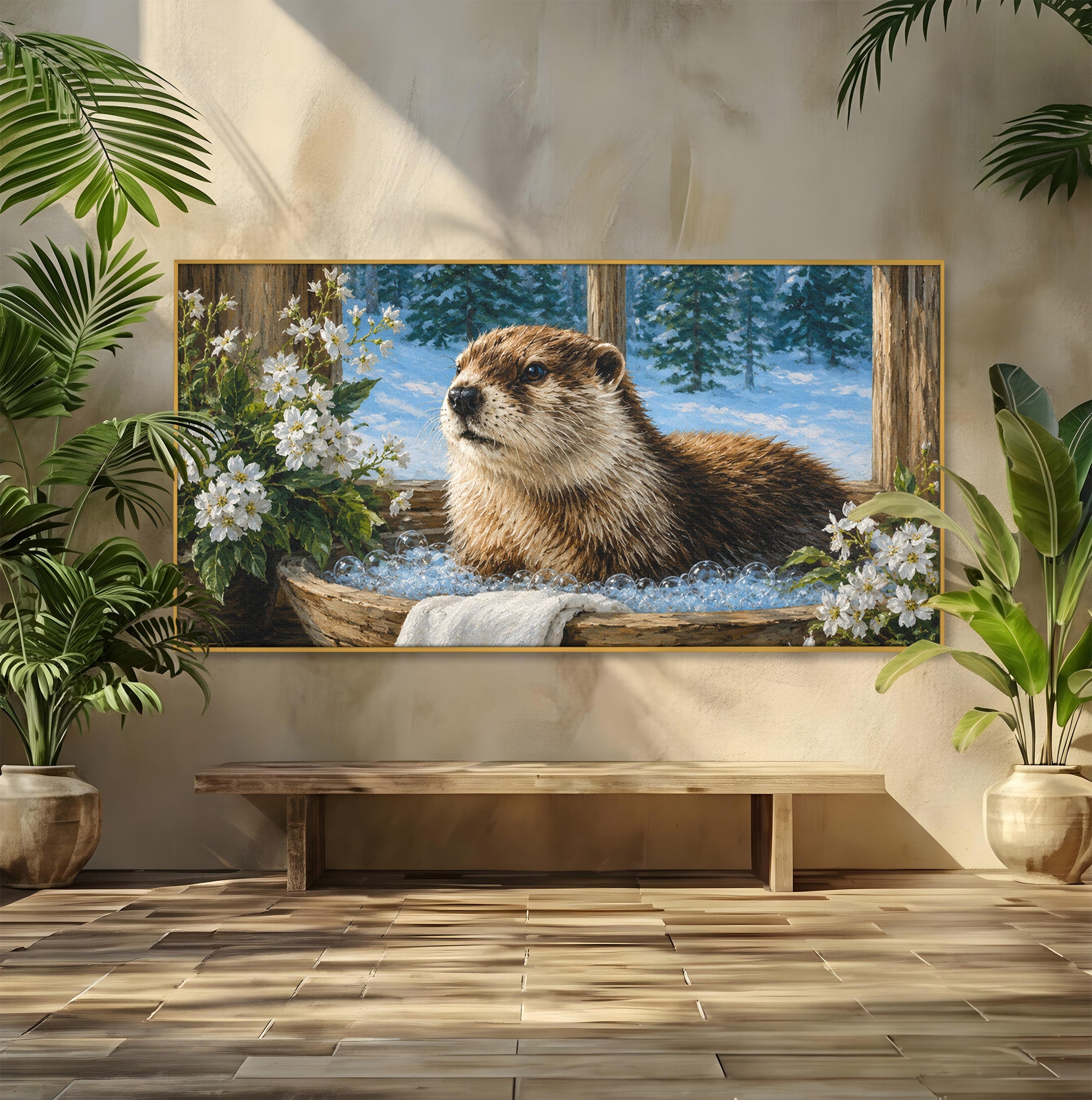 Tablou Canvas Premium LuxCanva® M1676, Vidra La Fereastra, Vidra, Iarna, Fereastra, Natura, Living, Culori Vibrante