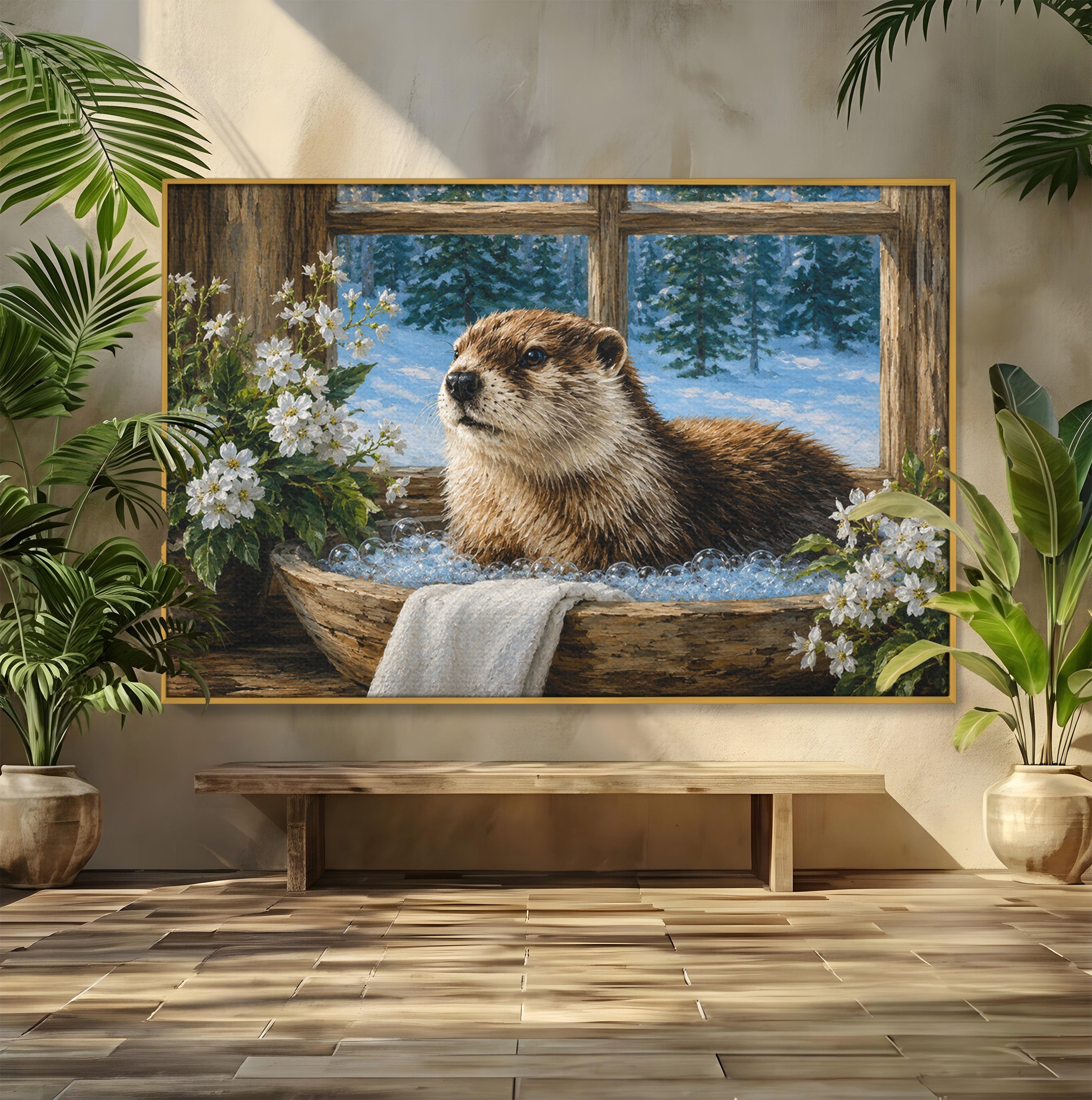 Tablou Canvas Premium LuxCanva® M1676, Vidra La Fereastra, Vidra, Iarna, Fereastra, Natura, Living, Culori Vibrante
