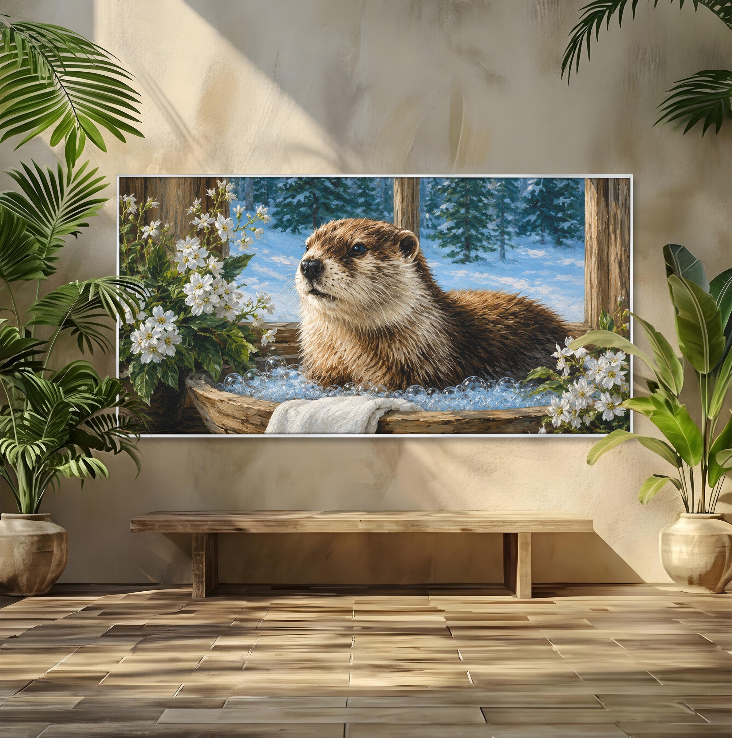 Tablou Canvas Premium LuxCanva® M1676, Vidra La Fereastra, Vidra, Iarna, Fereastra, Natura, Living, Culori Vibrante
