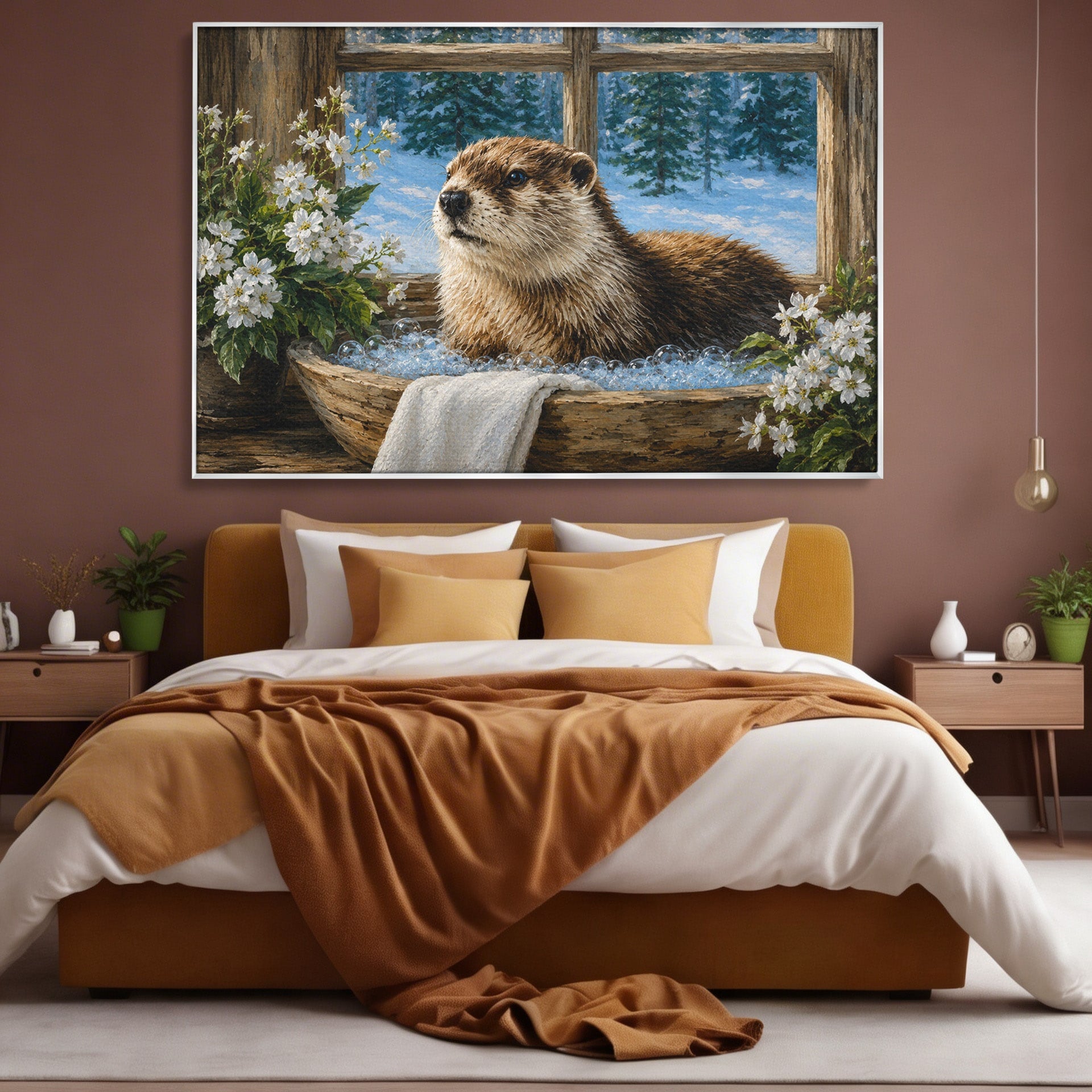 Tablou Canvas Premium LuxCanva® M1676, Vidra La Fereastra, Vidra, Iarna, Fereastra, Natura, Living, Culori Vibrante