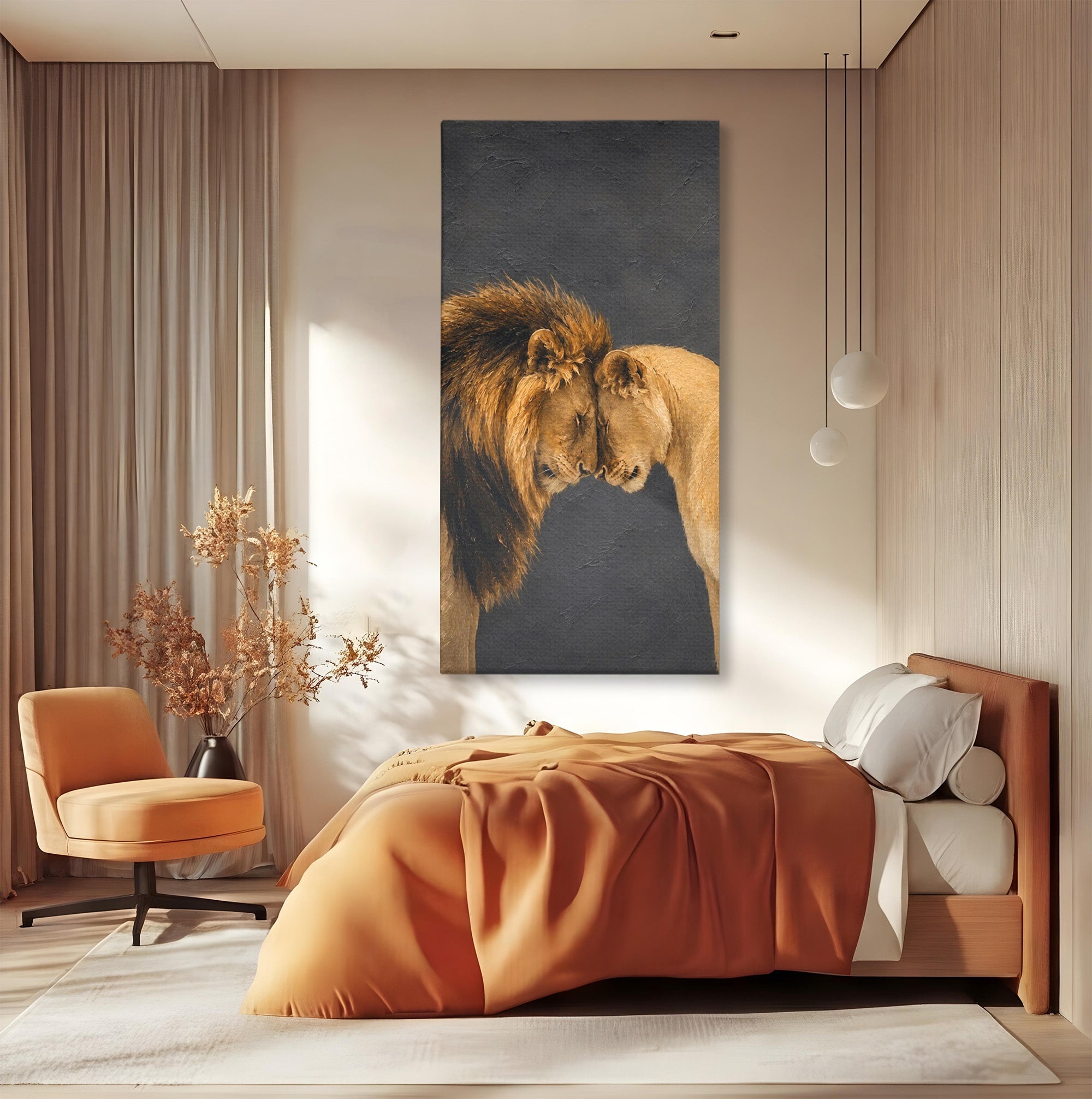 Tablou Canvas Premium LuxCanva® M1677, Leii Indragostiti, Leu, Dragoste, Wildlife, Dormitor, Living, Culori Vibrante