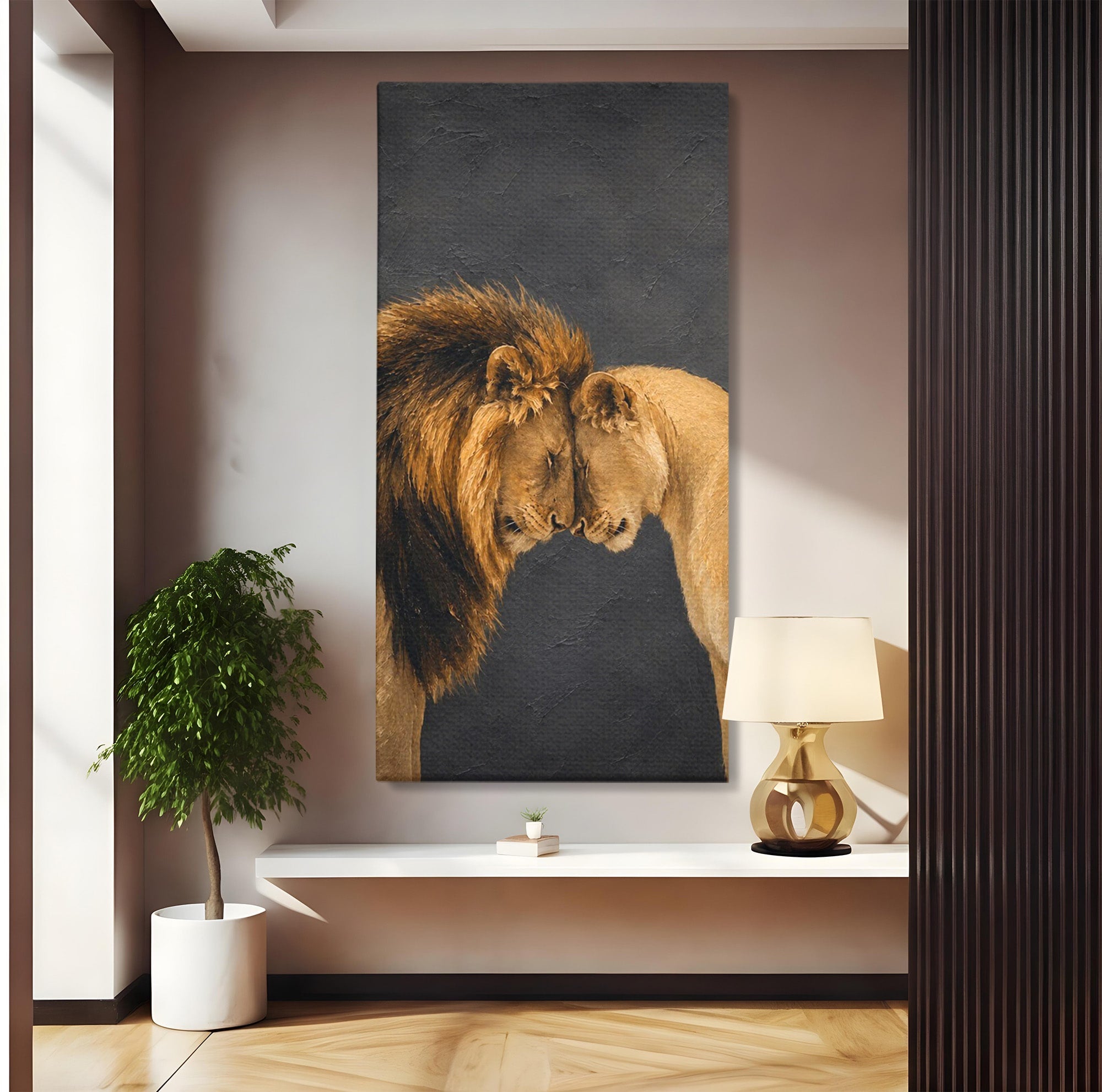 Tablou Canvas Premium LuxCanva® M1677, Leii Indragostiti, Leu, Dragoste, Wildlife, Dormitor, Living, Culori Vibrante