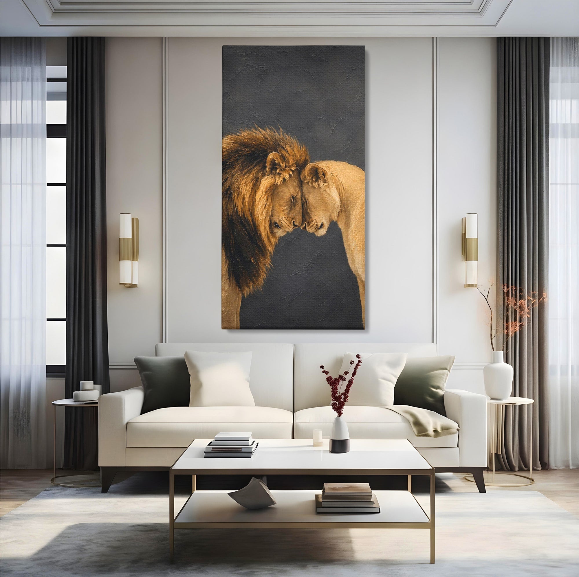 Tablou Canvas Premium LuxCanva® M1677, Leii Indragostiti, Leu, Dragoste, Wildlife, Dormitor, Living, Culori Vibrante