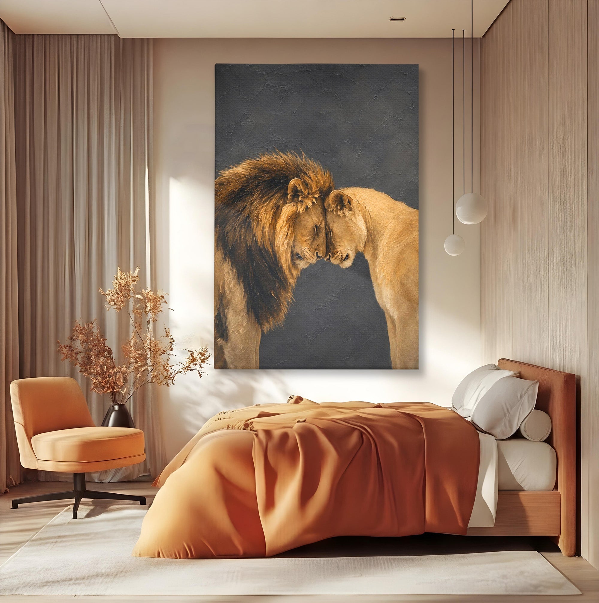 Tablou Canvas Premium LuxCanva® M1677, Leii Indragostiti, Leu, Dragoste, Wildlife, Dormitor, Living, Culori Vibrante