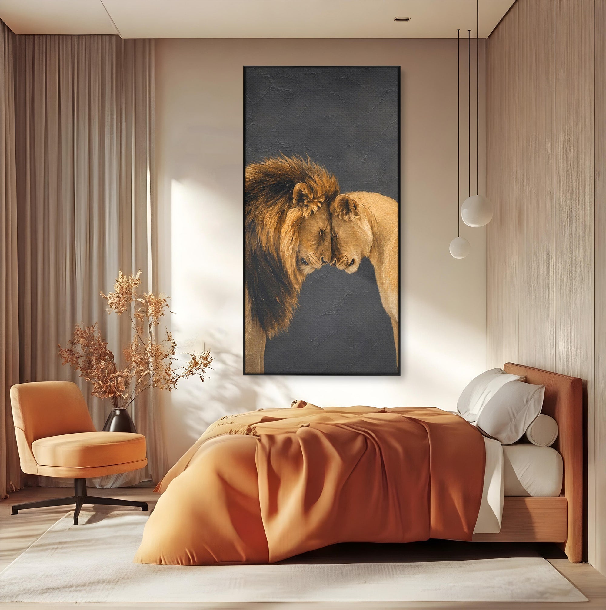 Tablou Canvas Premium LuxCanva® M1677, Leii Indragostiti, Leu, Dragoste, Wildlife, Dormitor, Living, Culori Vibrante