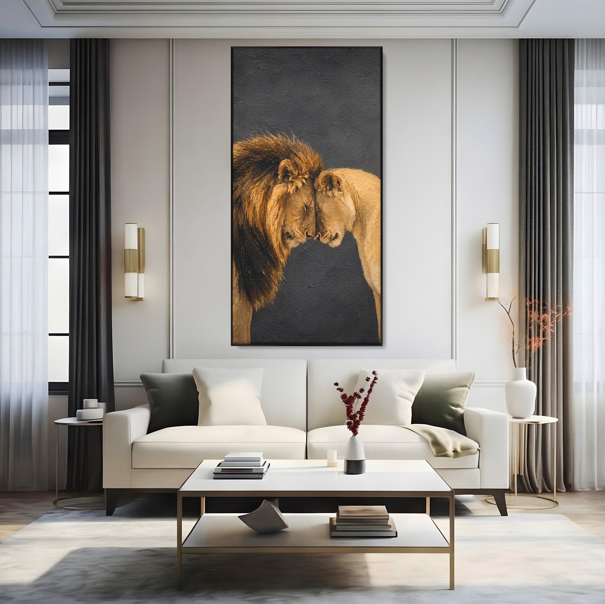 Tablou Canvas Premium LuxCanva® M1677, Leii Indragostiti, Leu, Dragoste, Wildlife, Dormitor, Living, Culori Vibrante