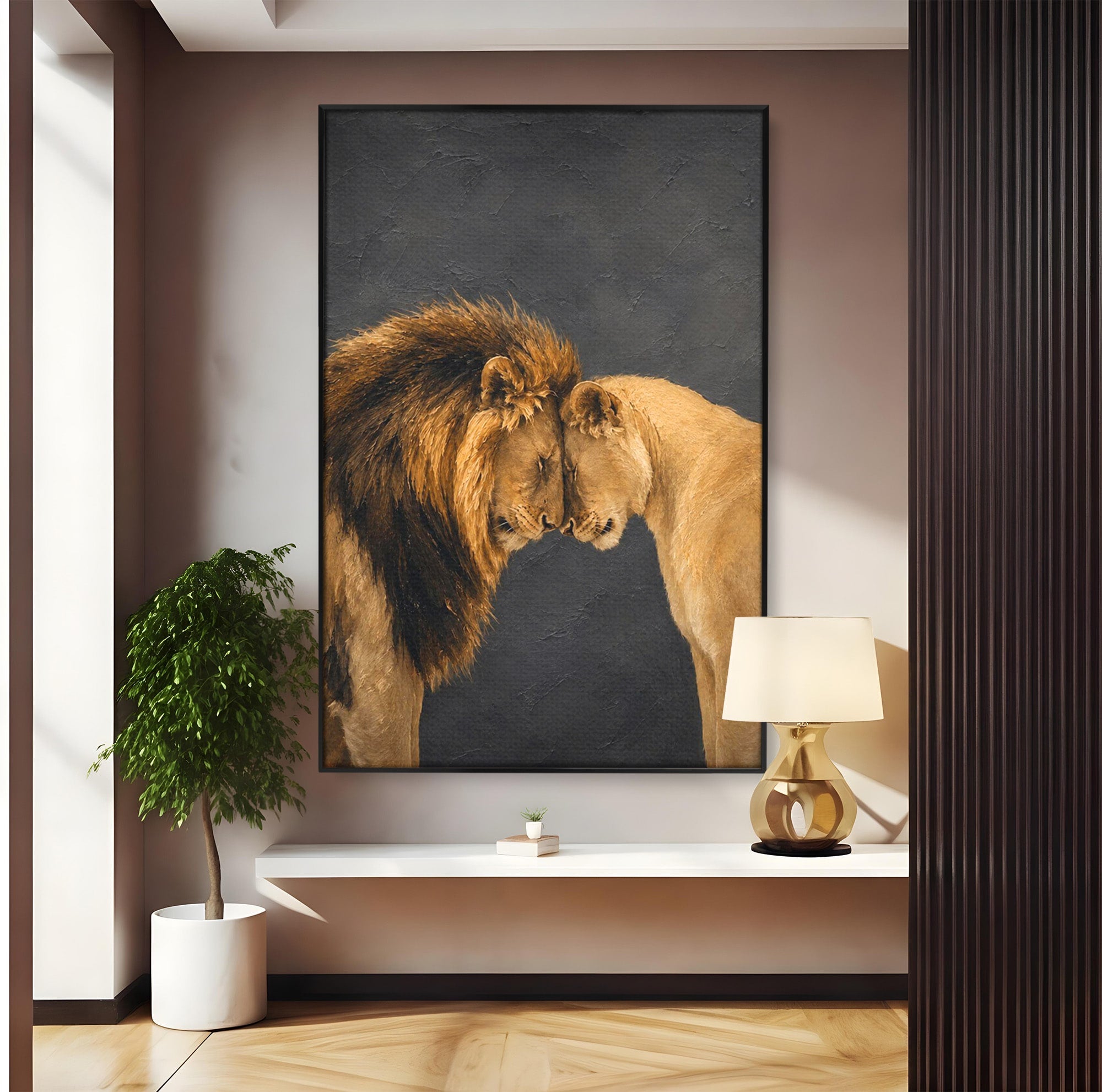 Tablou Canvas Premium LuxCanva® M1677, Leii Indragostiti, Leu, Dragoste, Wildlife, Dormitor, Living, Culori Vibrante
