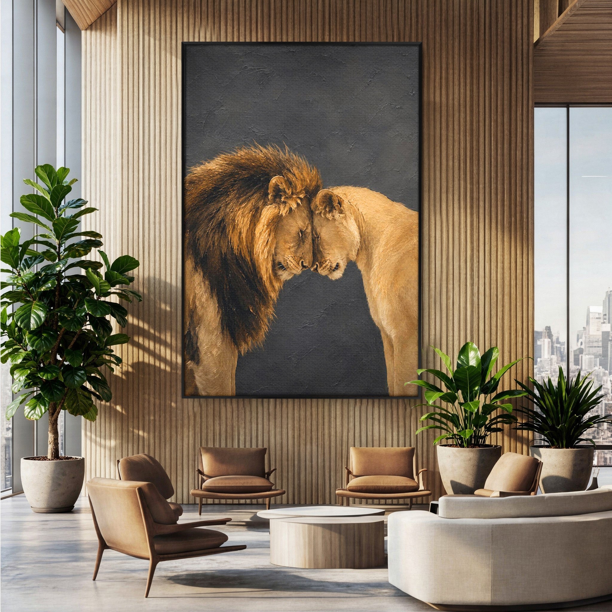 Tablou Canvas Premium LuxCanva® M1677, Leii Indragostiti, Leu, Dragoste, Wildlife, Dormitor, Living, Culori Vibrante