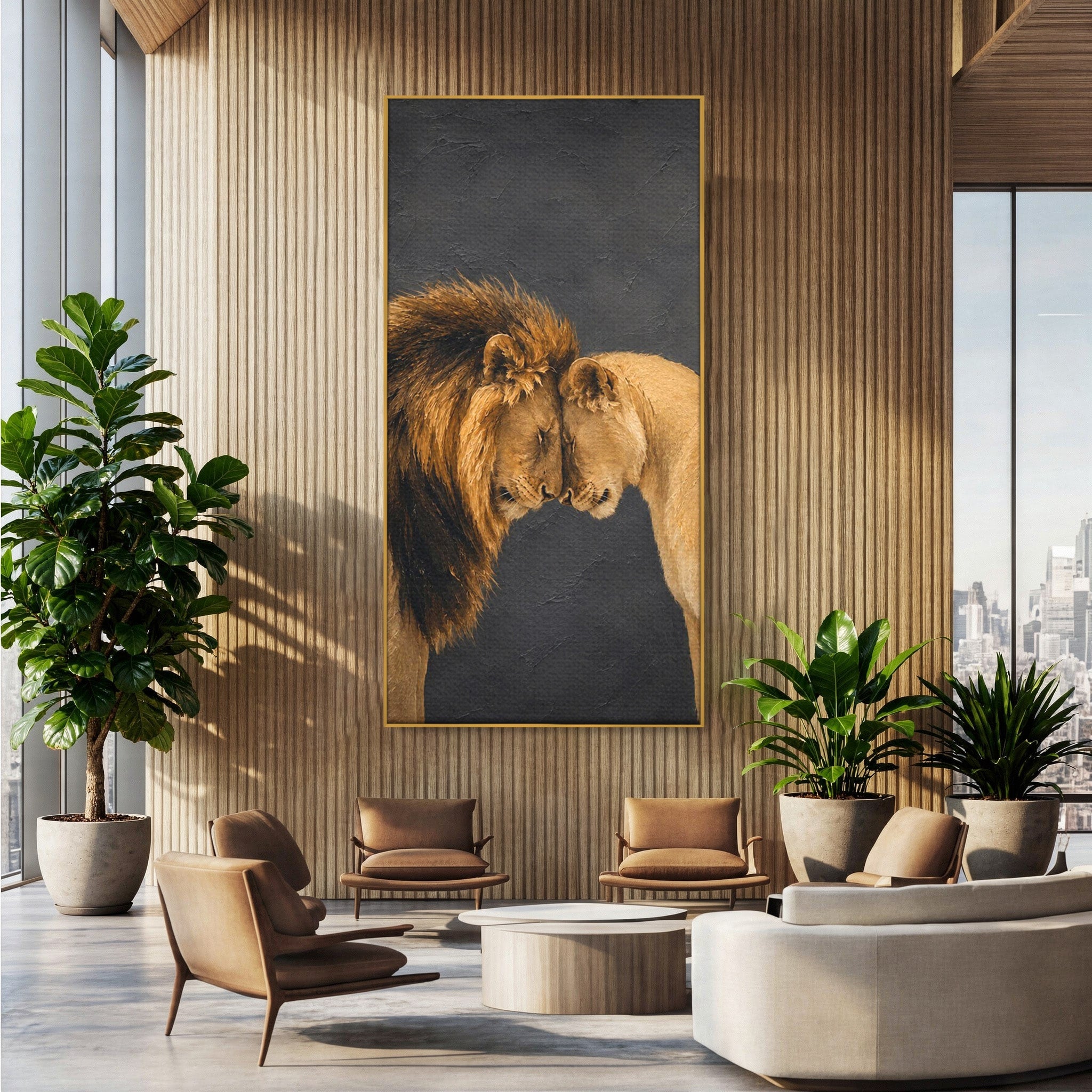 Tablou Canvas Premium LuxCanva® M1677, Leii Indragostiti, Leu, Dragoste, Wildlife, Dormitor, Living, Culori Vibrante