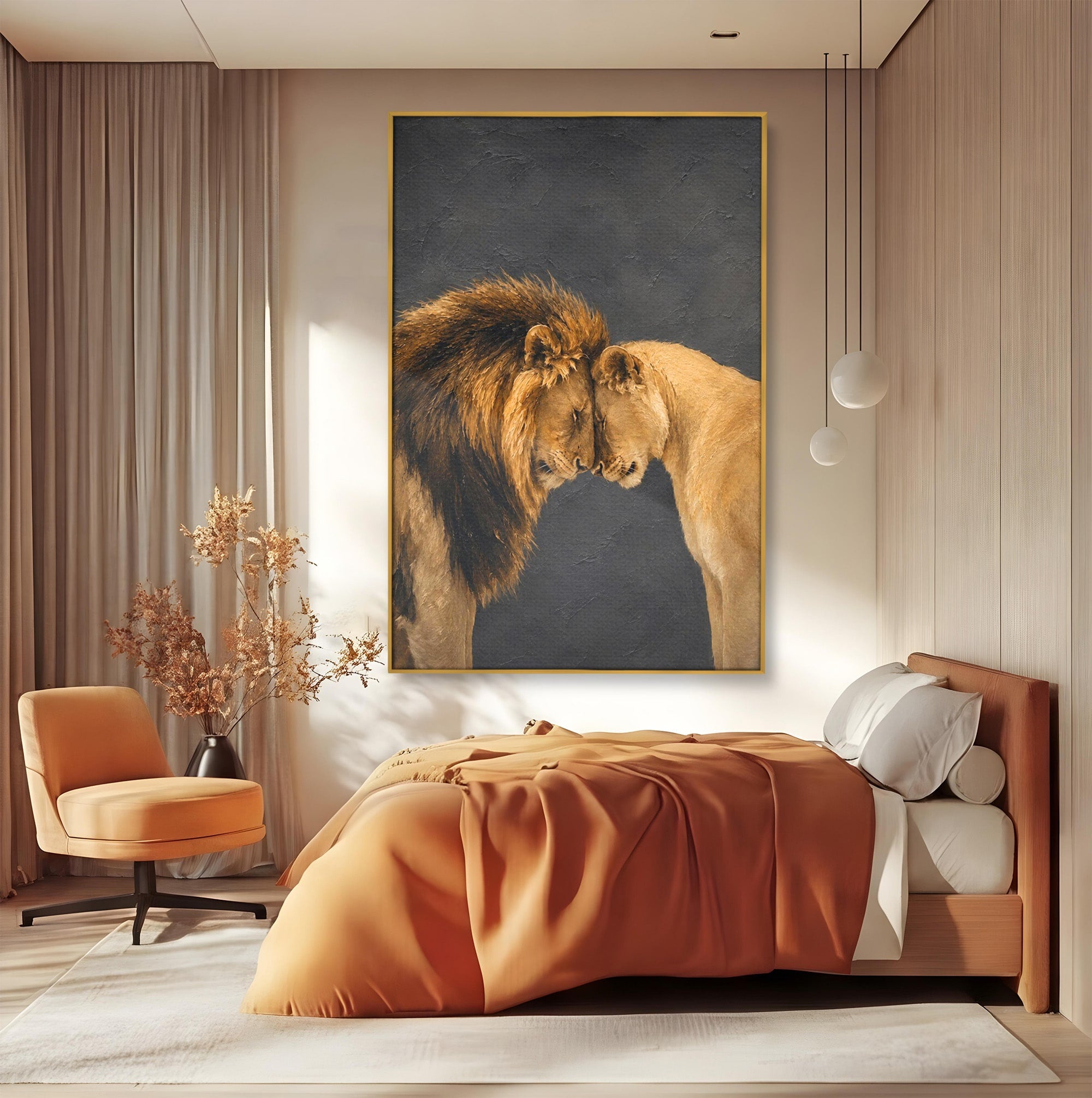 Tablou Canvas Premium LuxCanva® M1677, Leii Indragostiti, Leu, Dragoste, Wildlife, Dormitor, Living, Culori Vibrante