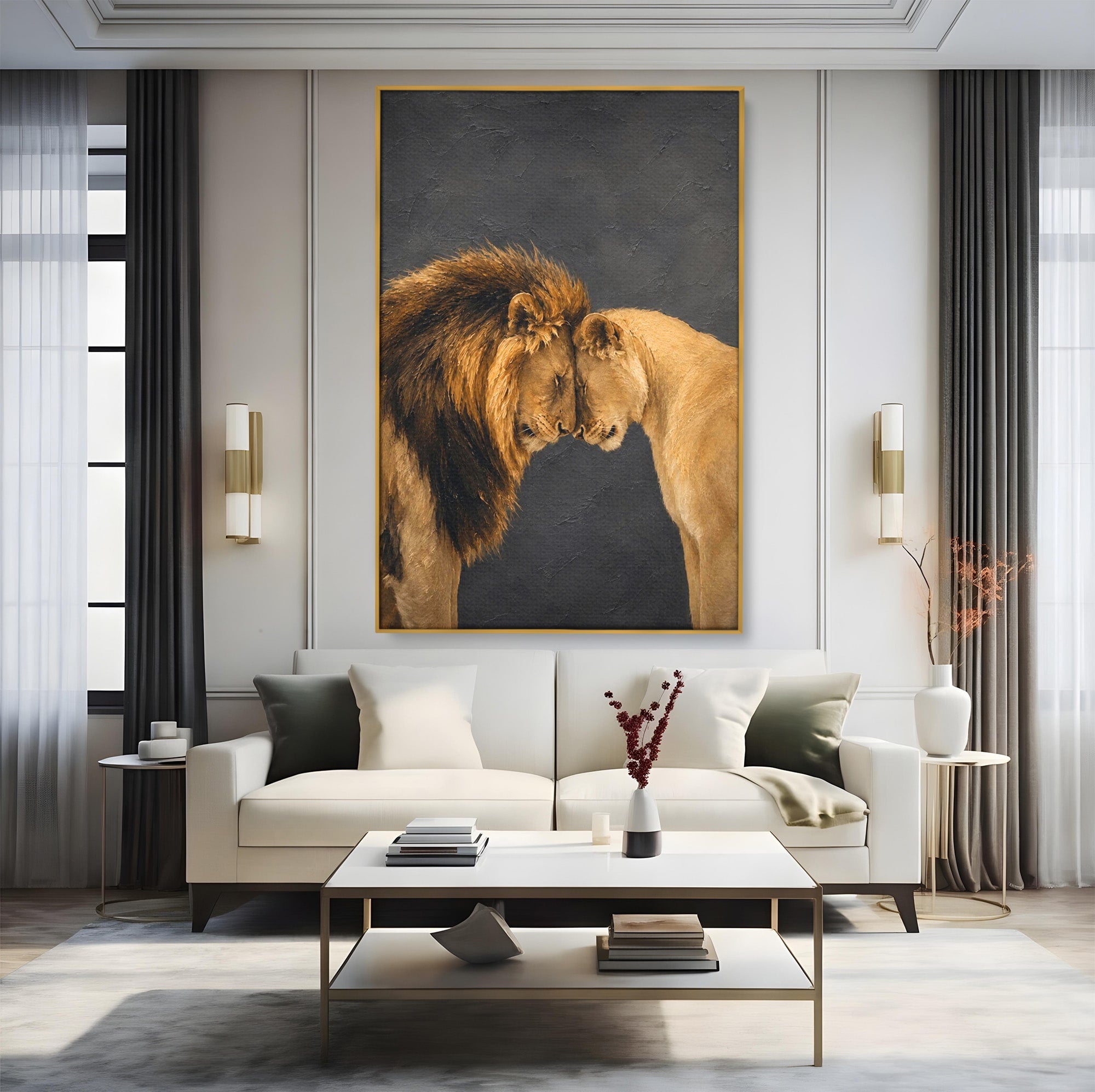 Tablou Canvas Premium LuxCanva® M1677, Leii Indragostiti, Leu, Dragoste, Wildlife, Dormitor, Living, Culori Vibrante