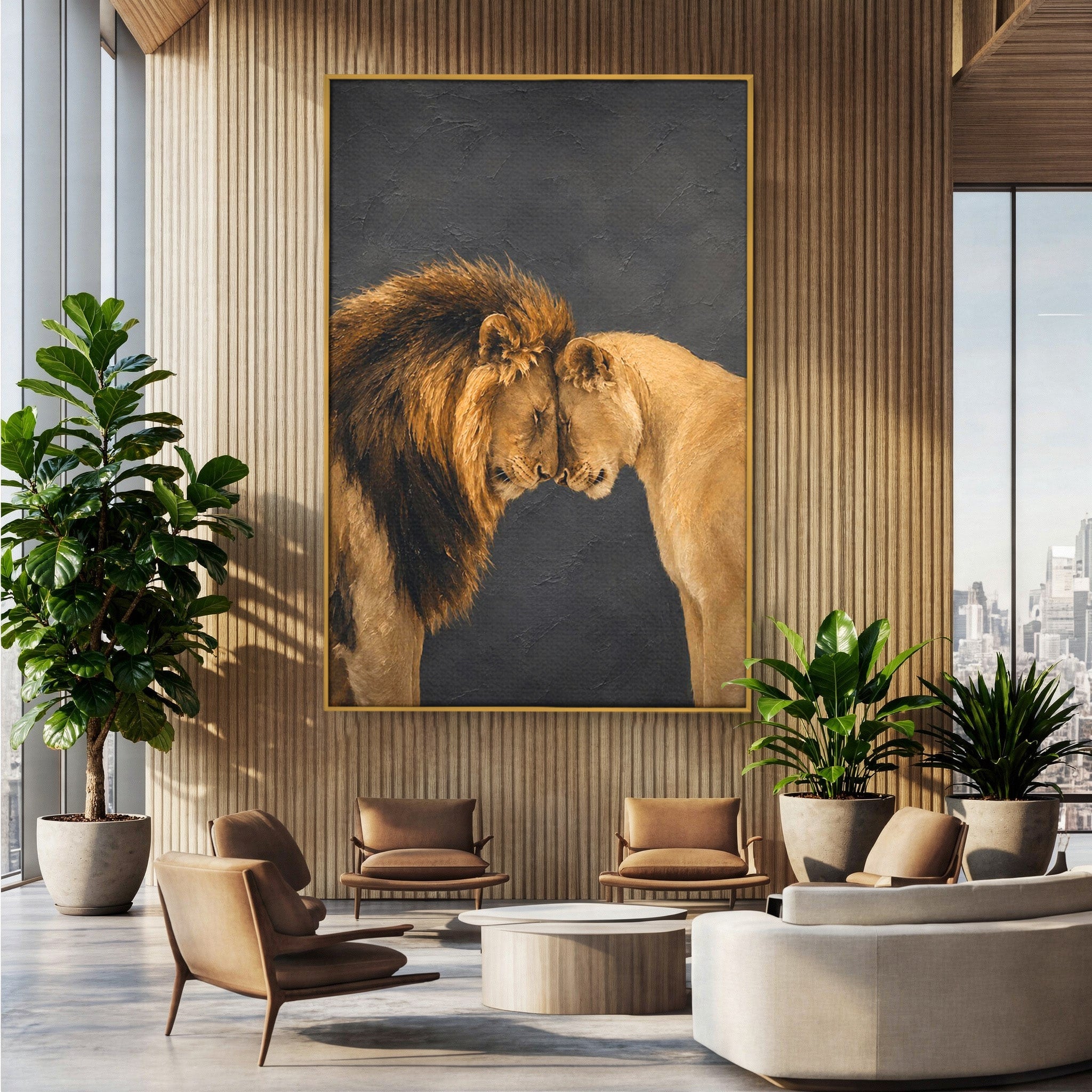 Tablou Canvas Premium LuxCanva® M1677, Leii Indragostiti, Leu, Dragoste, Wildlife, Dormitor, Living, Culori Vibrante
