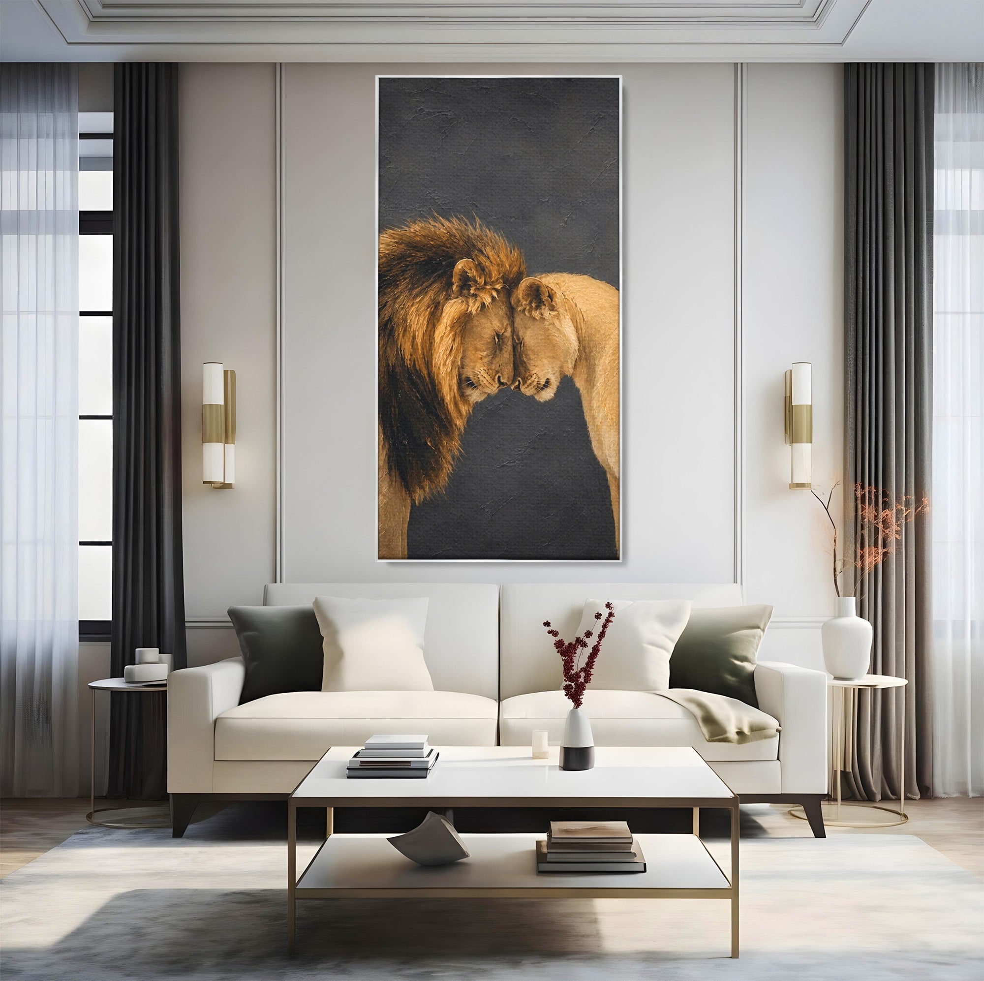 Tablou Canvas Premium LuxCanva® M1677, Leii Indragostiti, Leu, Dragoste, Wildlife, Dormitor, Living, Culori Vibrante