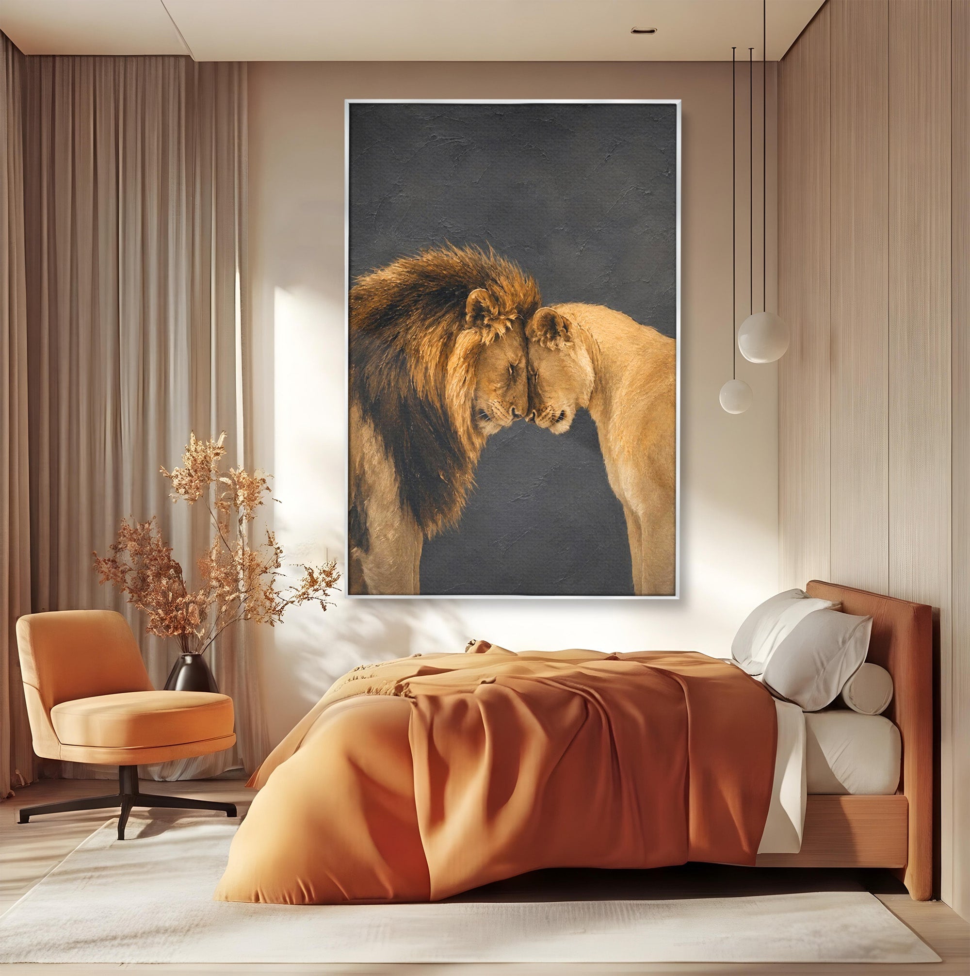 Tablou Canvas Premium LuxCanva® M1677, Leii Indragostiti, Leu, Dragoste, Wildlife, Dormitor, Living, Culori Vibrante