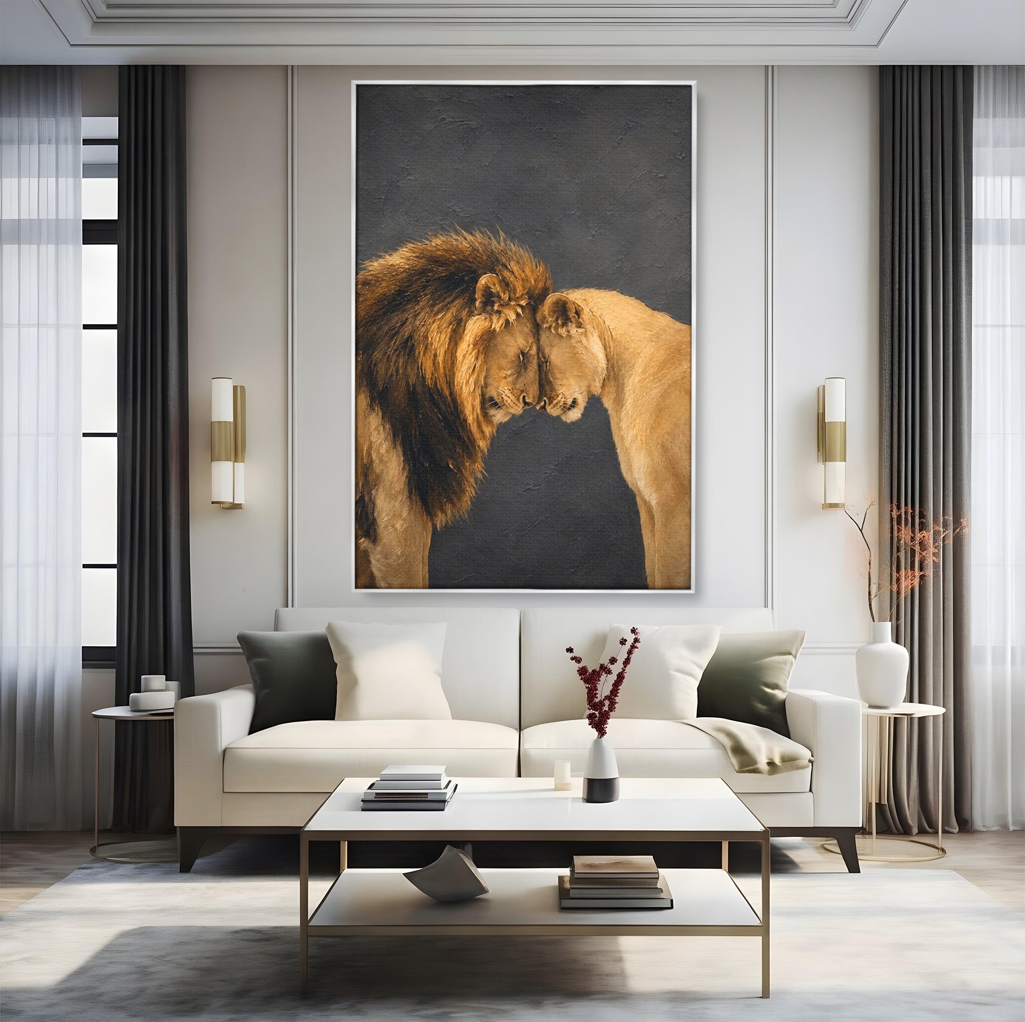 Tablou Canvas Premium LuxCanva® M1677, Leii Indragostiti, Leu, Dragoste, Wildlife, Dormitor, Living, Culori Vibrante