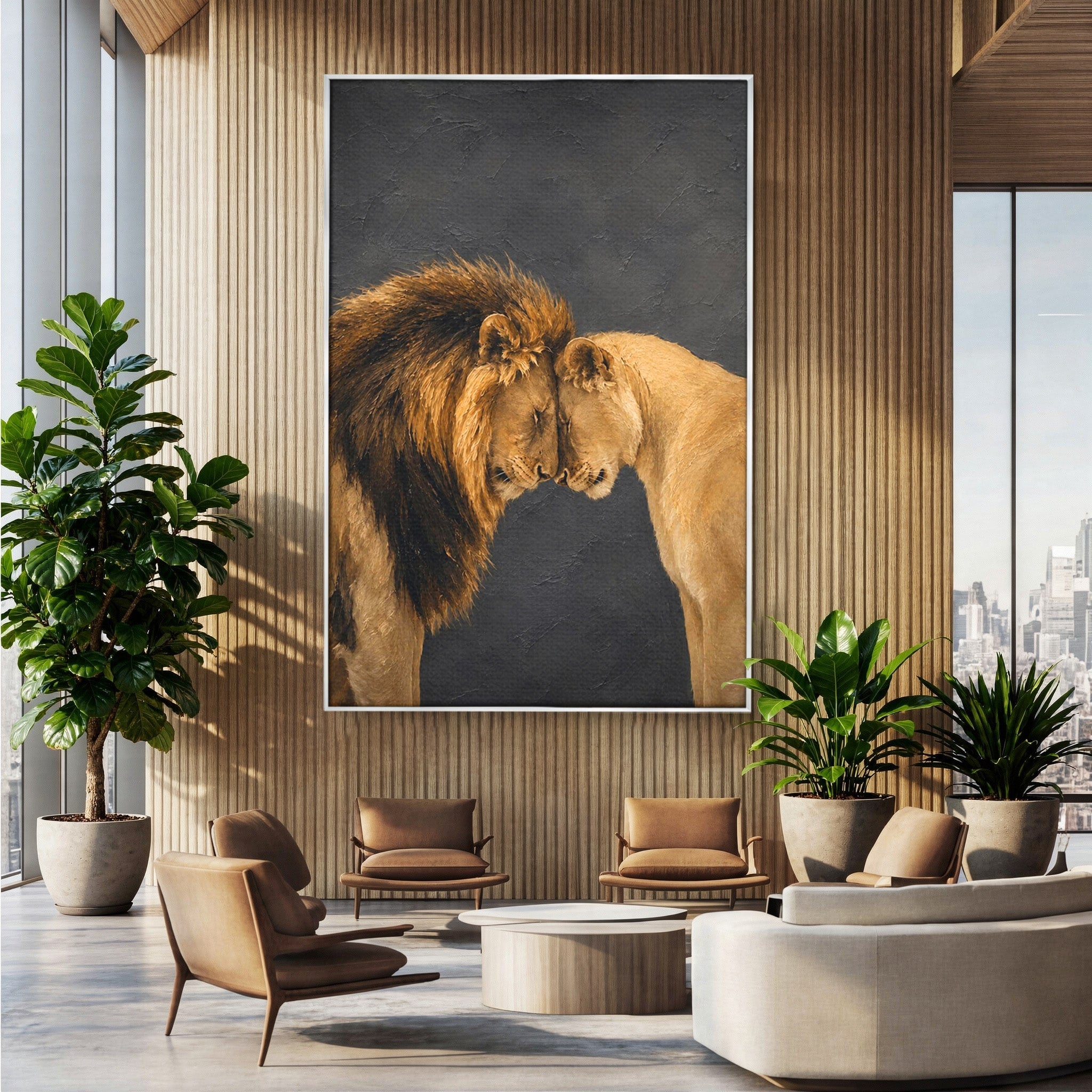 Tablou Canvas Premium LuxCanva® M1677, Leii Indragostiti, Leu, Dragoste, Wildlife, Dormitor, Living, Culori Vibrante