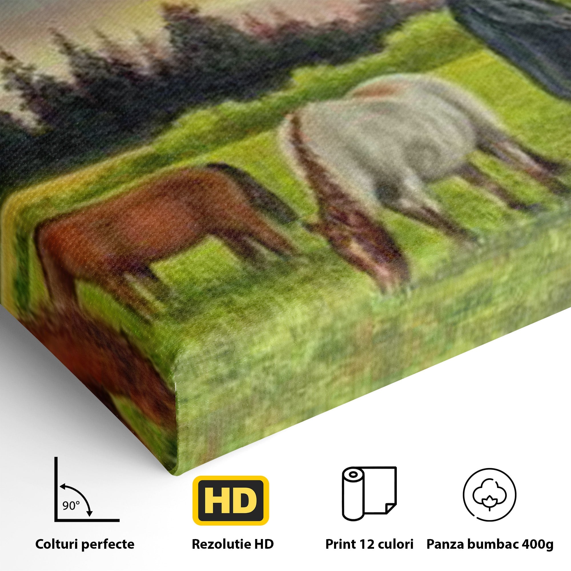 Tablou Canvas Premium LuxCanva® MI001, Cai In Apus Pastoral, Cai, Peisaj, Apus, Natura, Living, Dormitor, Culori Vibrante