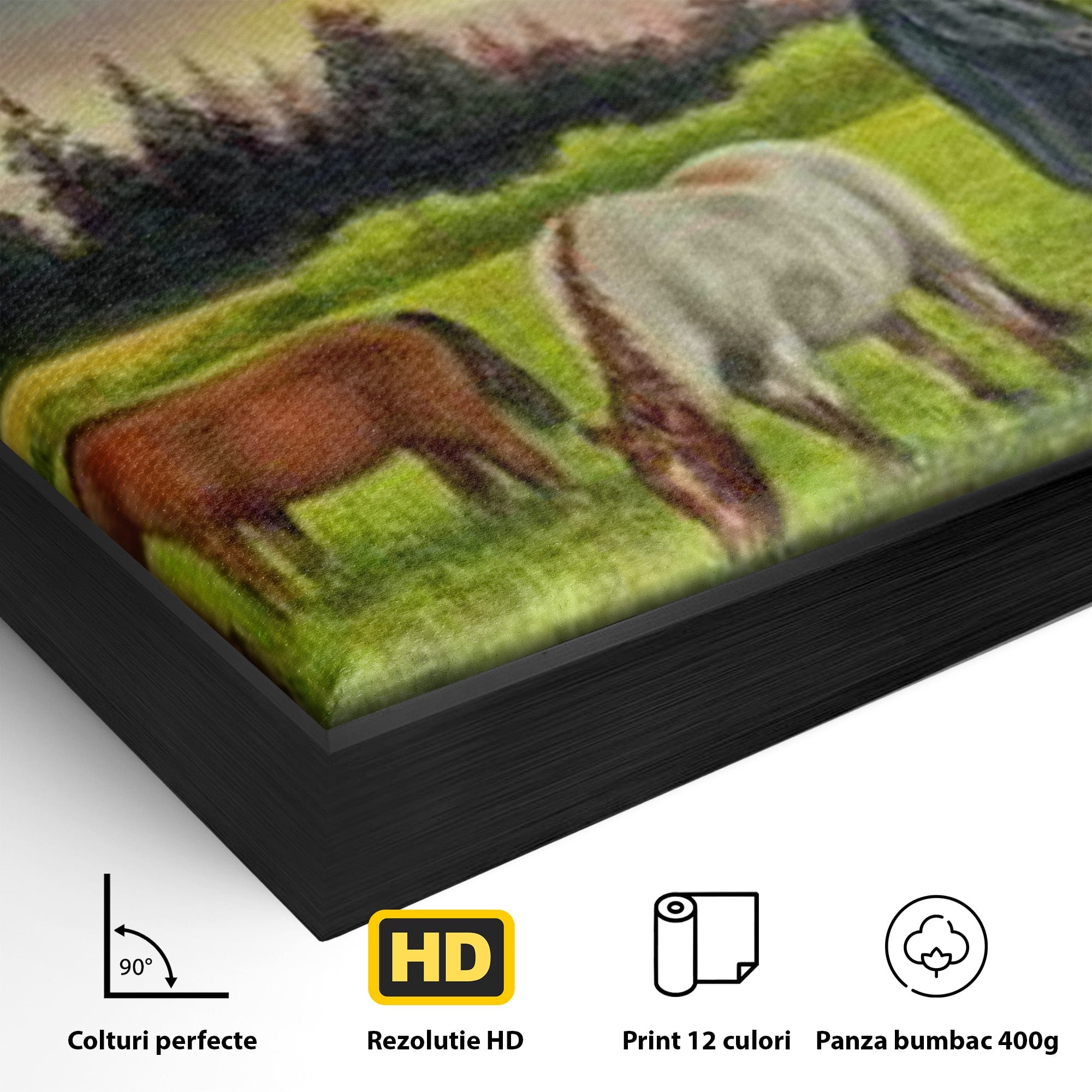 Tablou Canvas Premium LuxCanva® MI001, Cai In Apus Pastoral, Cai, Peisaj, Apus, Natura, Living, Dormitor, Culori Vibrante