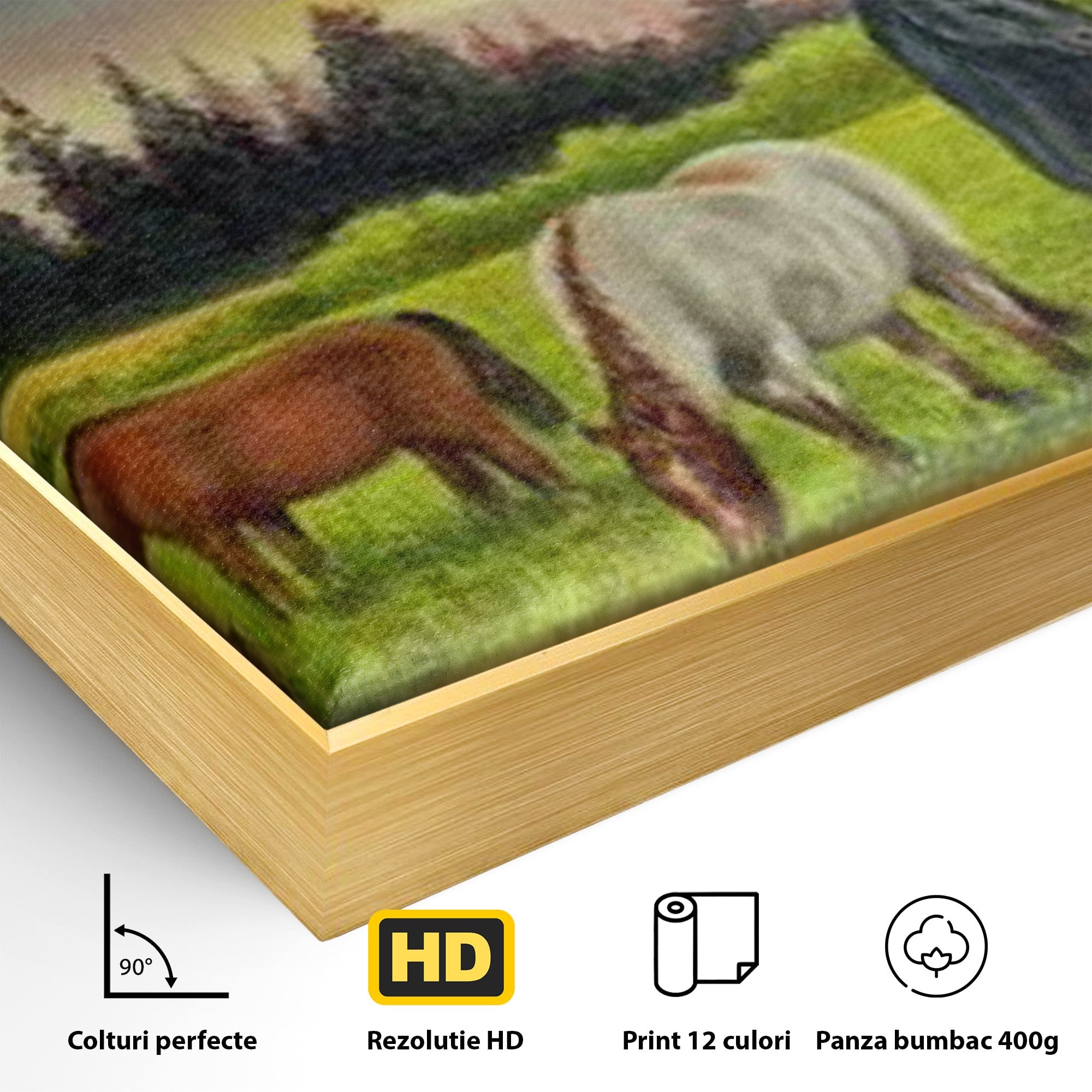 Tablou Canvas Premium LuxCanva® MI001, Cai In Apus Pastoral, Cai, Peisaj, Apus, Natura, Living, Dormitor, Culori Vibrante