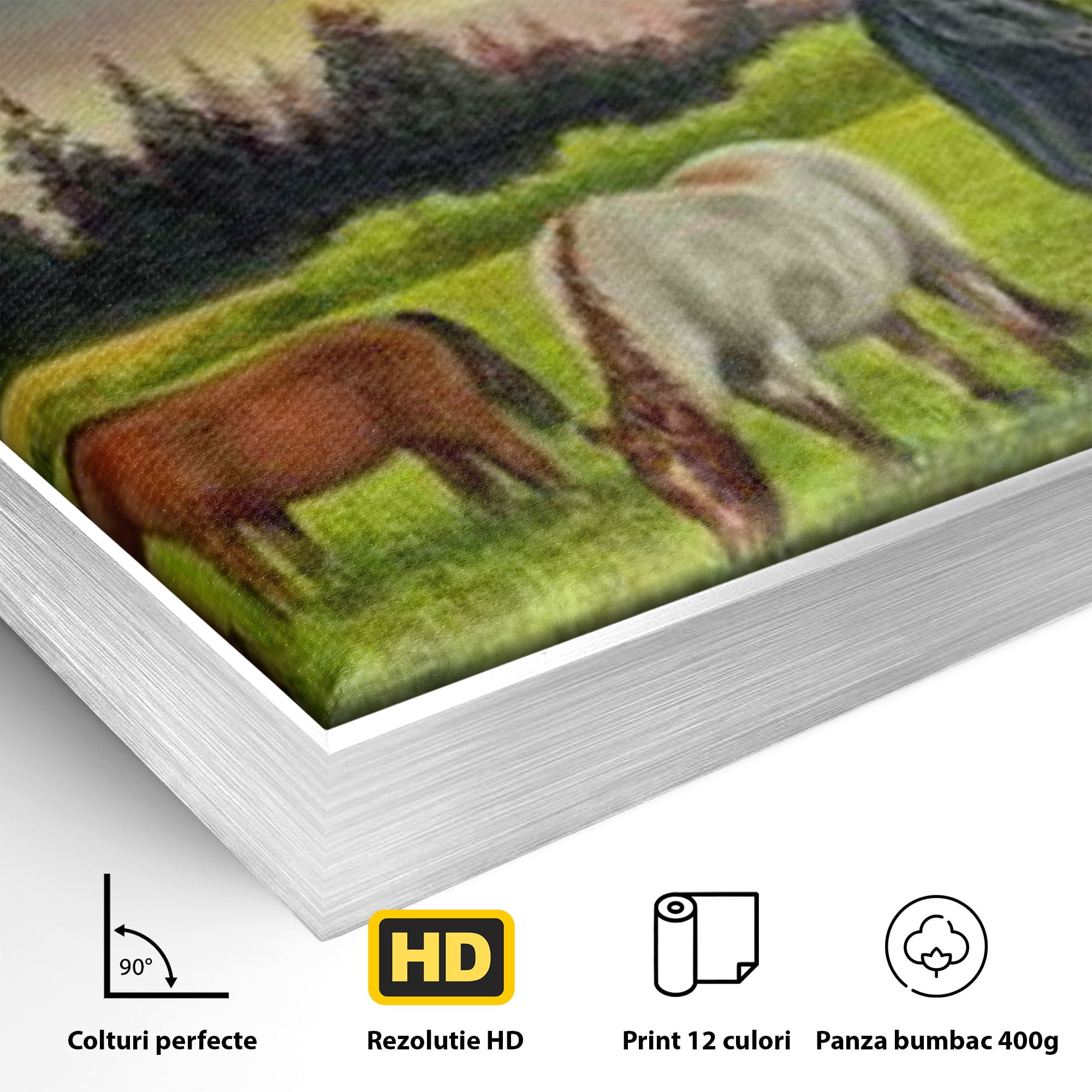 Tablou Canvas Premium LuxCanva® MI001, Cai In Apus Pastoral, Cai, Peisaj, Apus, Natura, Living, Dormitor, Culori Vibrante