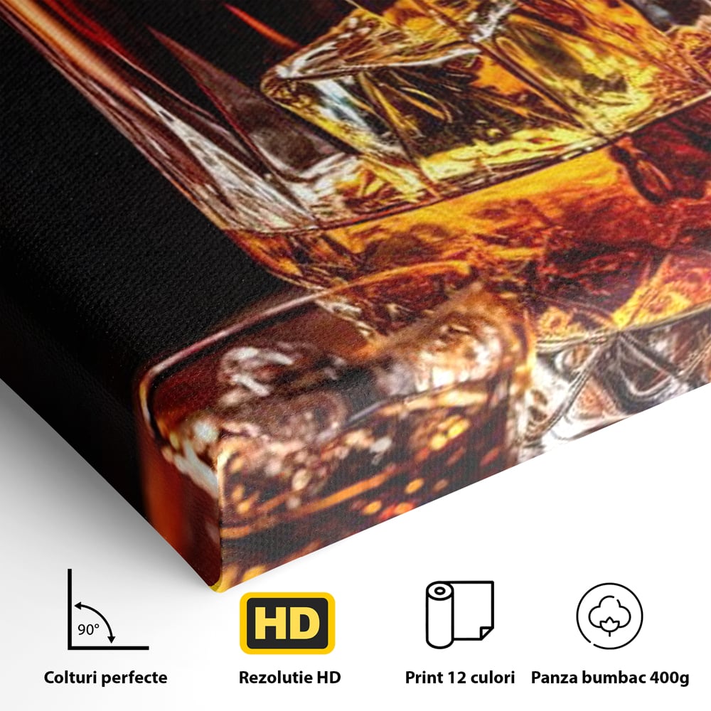 Premium-Leinwand Leinwand Wandkunst, LuxCanva® N1000, Whisky, Whisky, Getränk, Gläser, Eis, Cub, Verfeinerung, Luxus, Luxus, Verkostung, Lounge, Bar, Restaurant, Küche