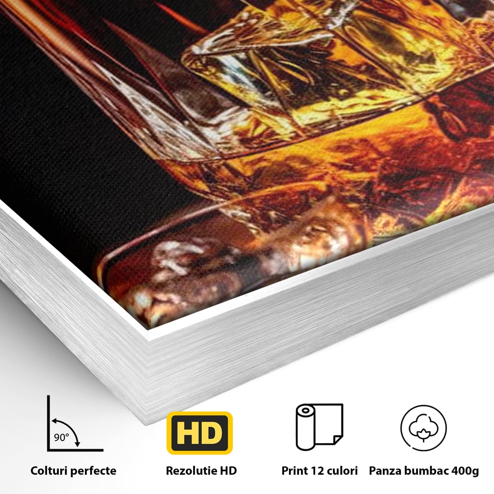 Premium-Leinwand Leinwand Wandkunst, LuxCanva® N1000, Whisky, Whisky, Getränk, Gläser, Eis, Cub, Verfeinerung, Luxus, Luxus, Verkostung, Lounge, Bar, Restaurant, Küche