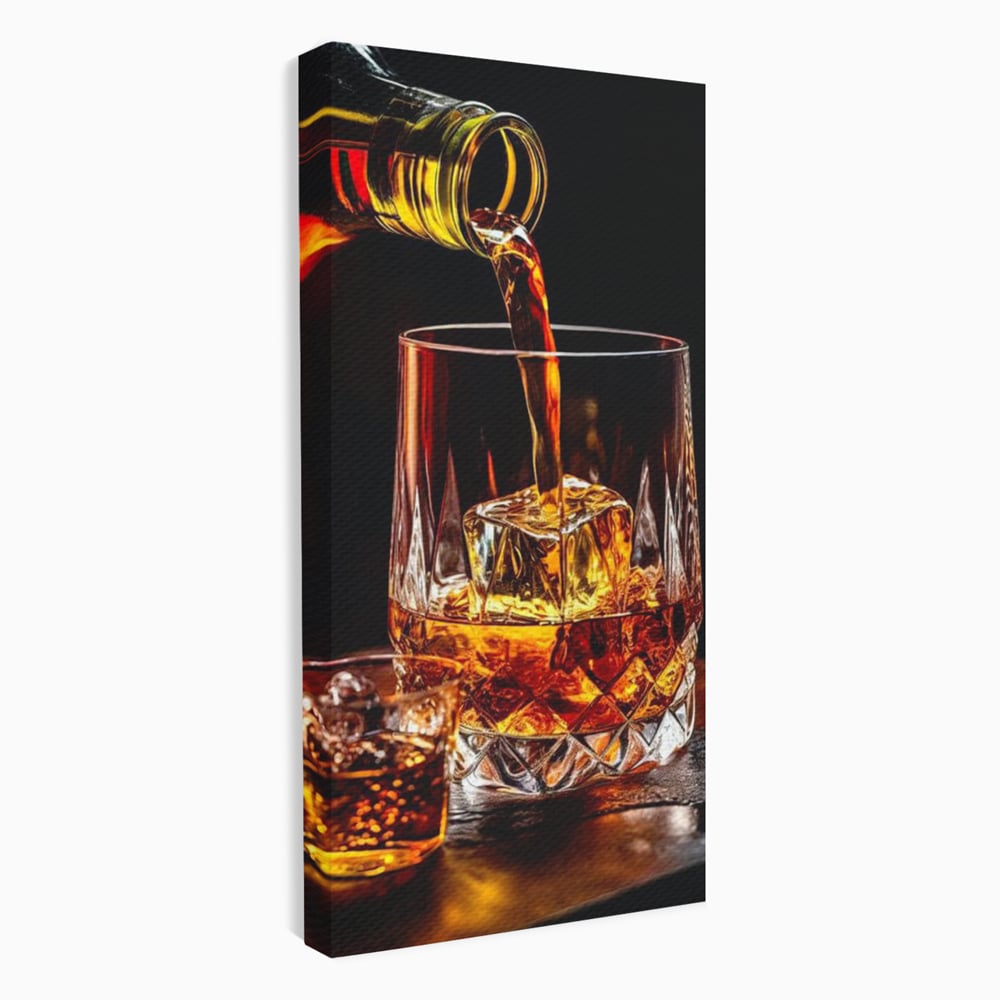 Premium-Leinwand Leinwand Wandkunst, LuxCanva® N1000, Whisky, Whisky, Getränk, Gläser, Eis, Cub, Verfeinerung, Luxus, Luxus, Verkostung, Lounge, Bar, Restaurant, Küche