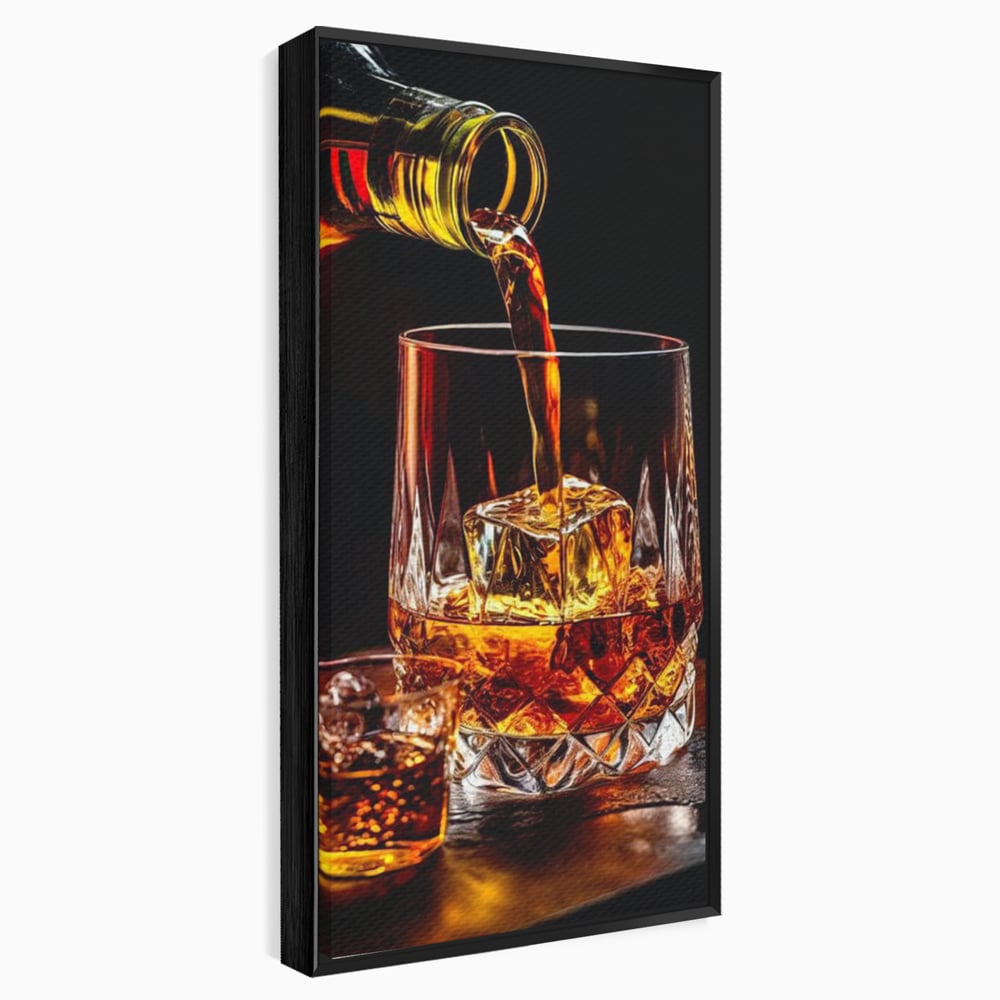 Premium-Leinwand Leinwand Wandkunst, LuxCanva® N1000, Whisky, Whisky, Getränk, Gläser, Eis, Cub, Verfeinerung, Luxus, Luxus, Verkostung, Lounge, Bar, Restaurant, Küche