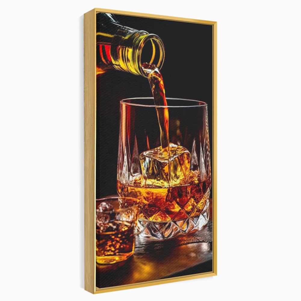 Premium-Leinwand Leinwand Wandkunst, LuxCanva® N1000, Whisky, Whisky, Getränk, Gläser, Eis, Cub, Verfeinerung, Luxus, Luxus, Verkostung, Lounge, Bar, Restaurant, Küche
