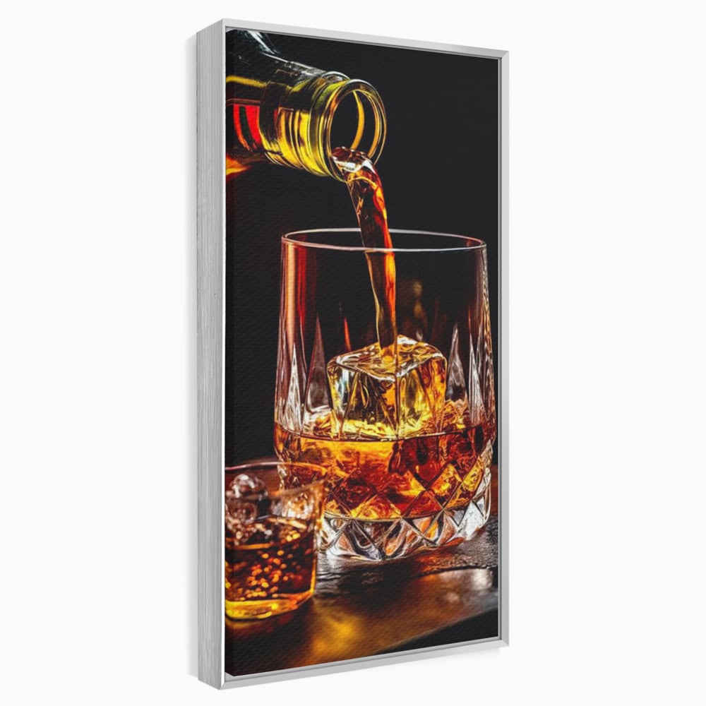 Premium-Leinwand Leinwand Wandkunst, LuxCanva® N1000, Whisky, Whisky, Getränk, Gläser, Eis, Cub, Verfeinerung, Luxus, Luxus, Verkostung, Lounge, Bar, Restaurant, Küche