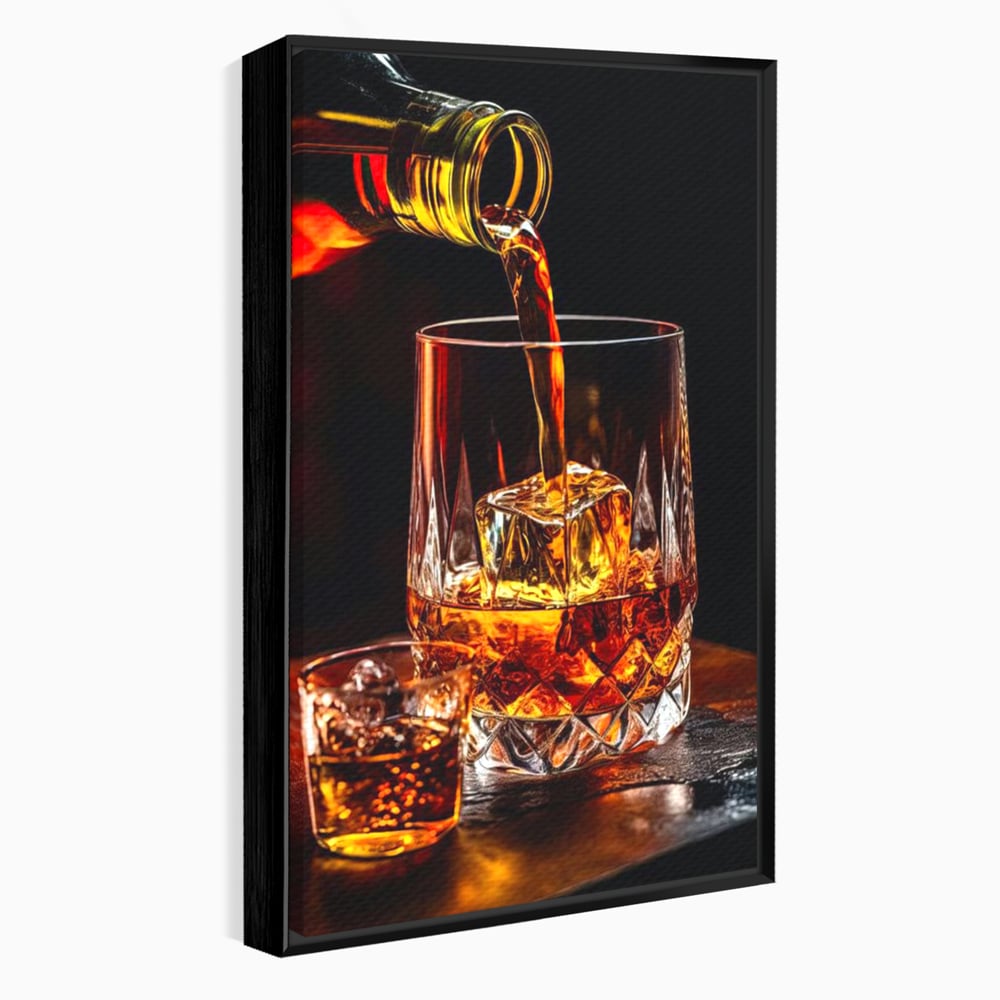Premium-Leinwand Leinwand Wandkunst, LuxCanva® N1000, Whisky, Whisky, Getränk, Gläser, Eis, Cub, Verfeinerung, Luxus, Luxus, Verkostung, Lounge, Bar, Restaurant, Küche