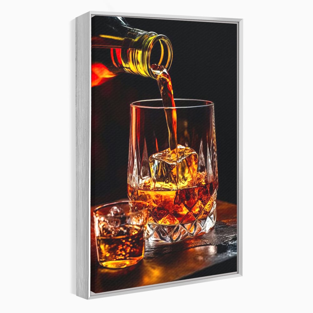 Premium-Leinwand Leinwand Wandkunst, LuxCanva® N1000, Whisky, Whisky, Getränk, Gläser, Eis, Cub, Verfeinerung, Luxus, Luxus, Verkostung, Lounge, Bar, Restaurant, Küche
