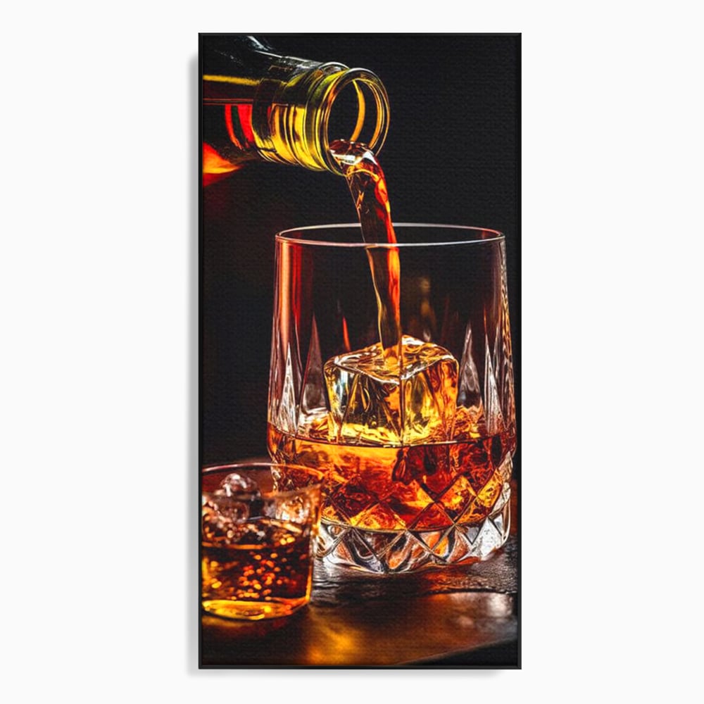 Premium-Leinwand Leinwand Wandkunst, LuxCanva® N1000, Whisky, Whisky, Getränk, Gläser, Eis, Cub, Verfeinerung, Luxus, Luxus, Verkostung, Lounge, Bar, Restaurant, Küche